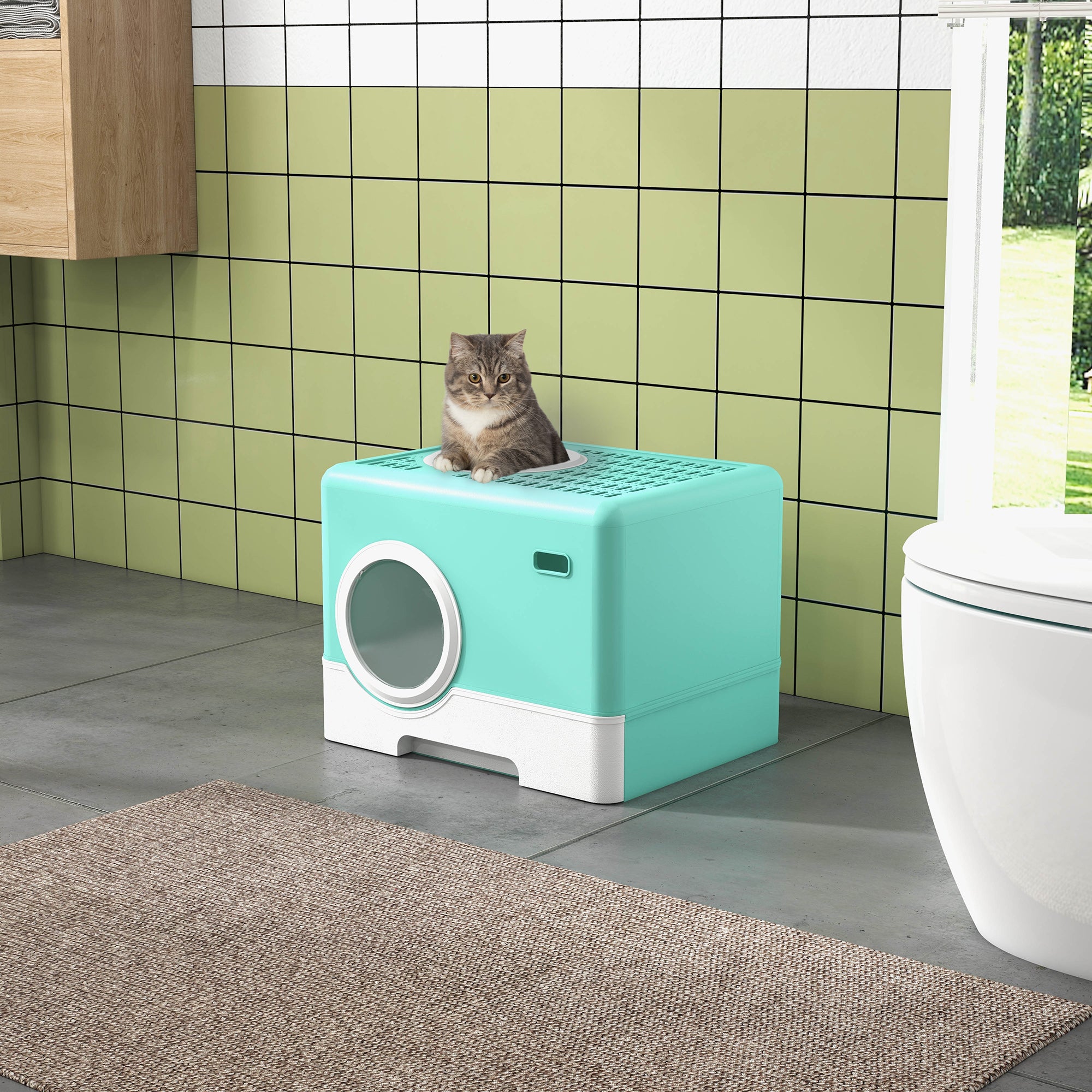 Caixa de Areia para Gatos com Pá Removível 52x41x38,5 cm Verde