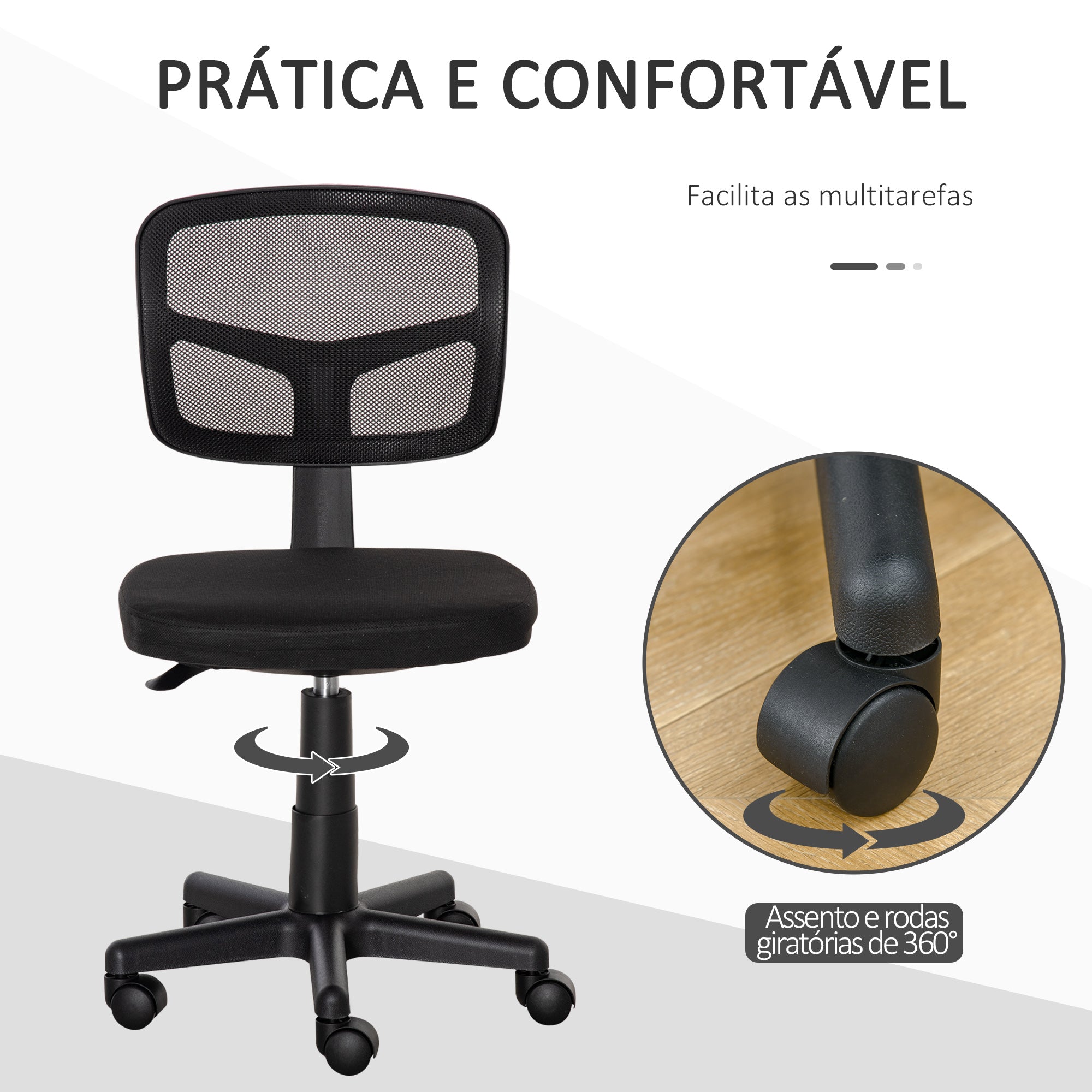 Cadeira de Escritório Ergonómica de Malha – 43x48x89,5 cm – Preto – Malha