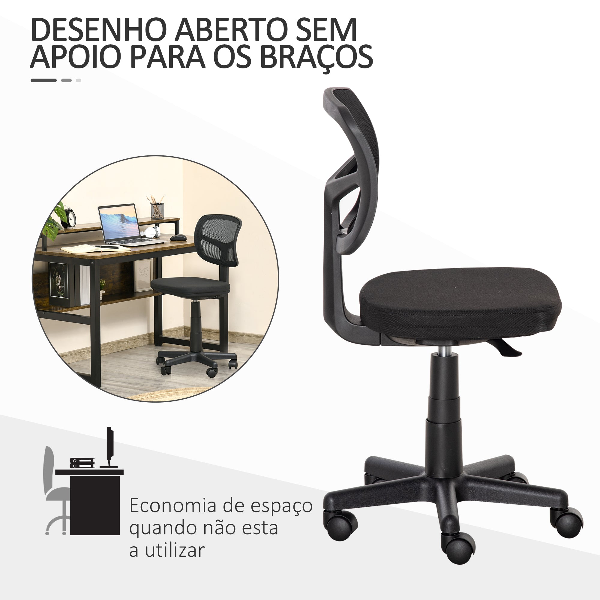 Cadeira de Escritório Ergonómica de Malha – 43x48x89,5 cm – Preto – Malha