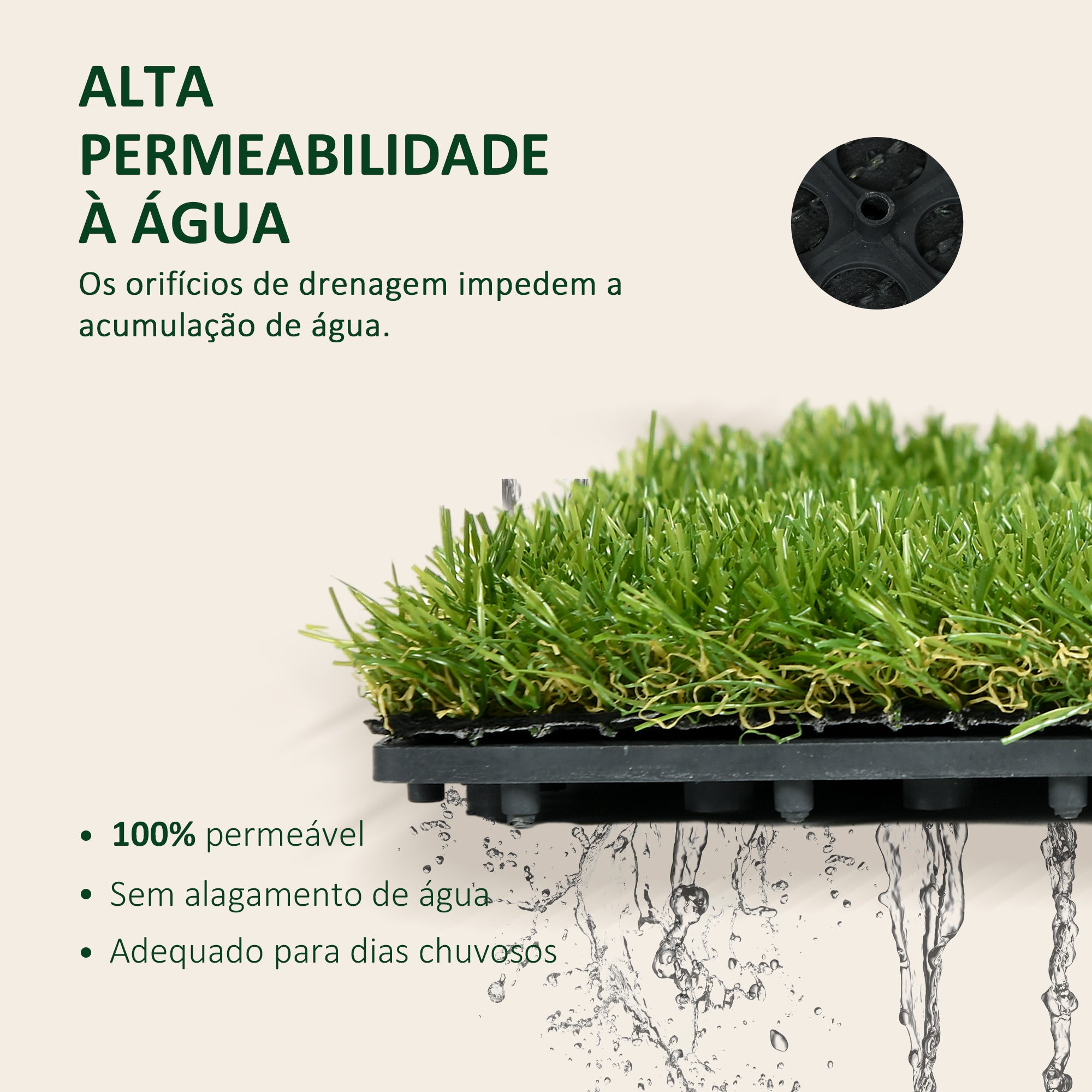 Relva Artificial – 30x30x3,5cm – Verde – PP e PE