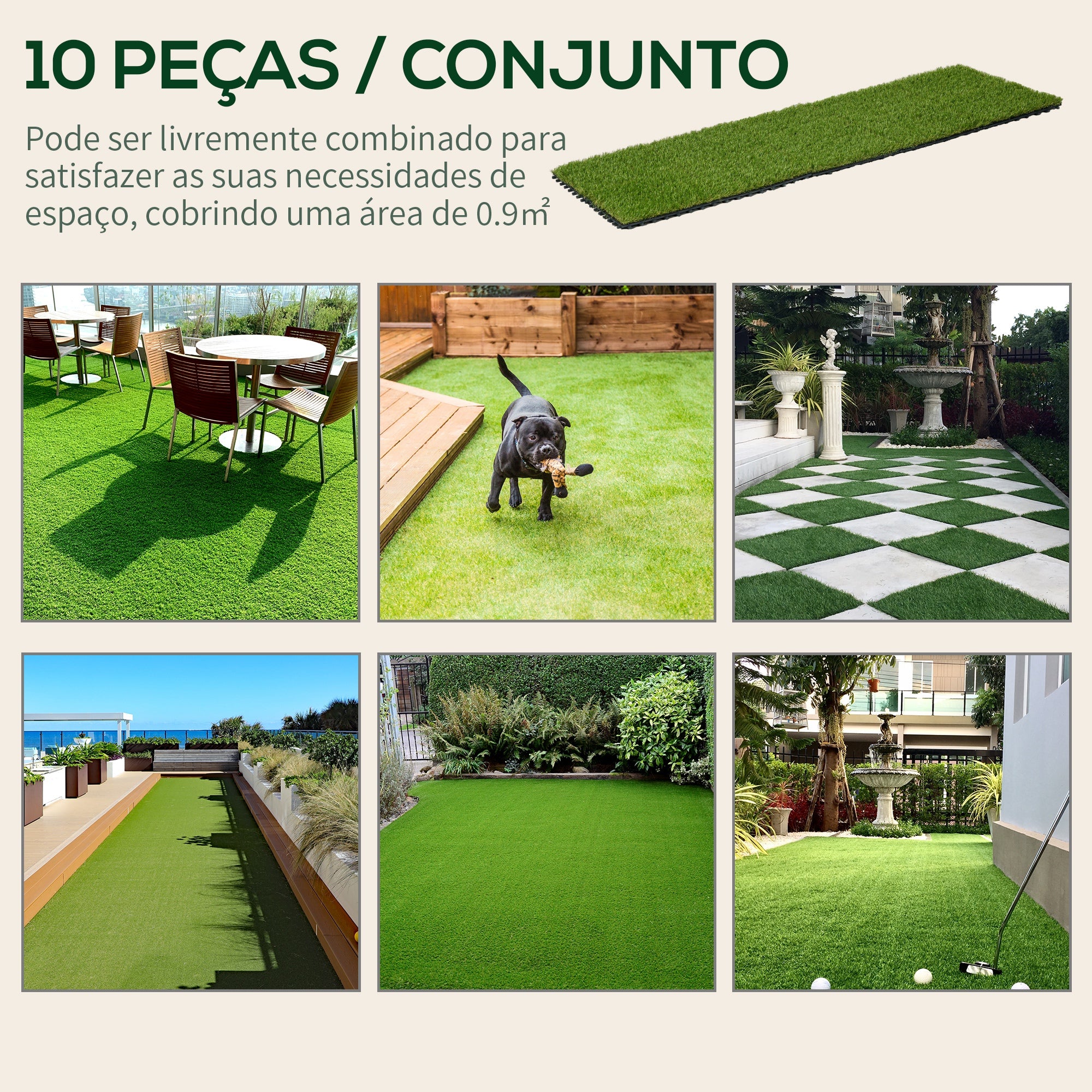 Relva Artificial – 30x30x3,5cm – Verde – PP e PE
