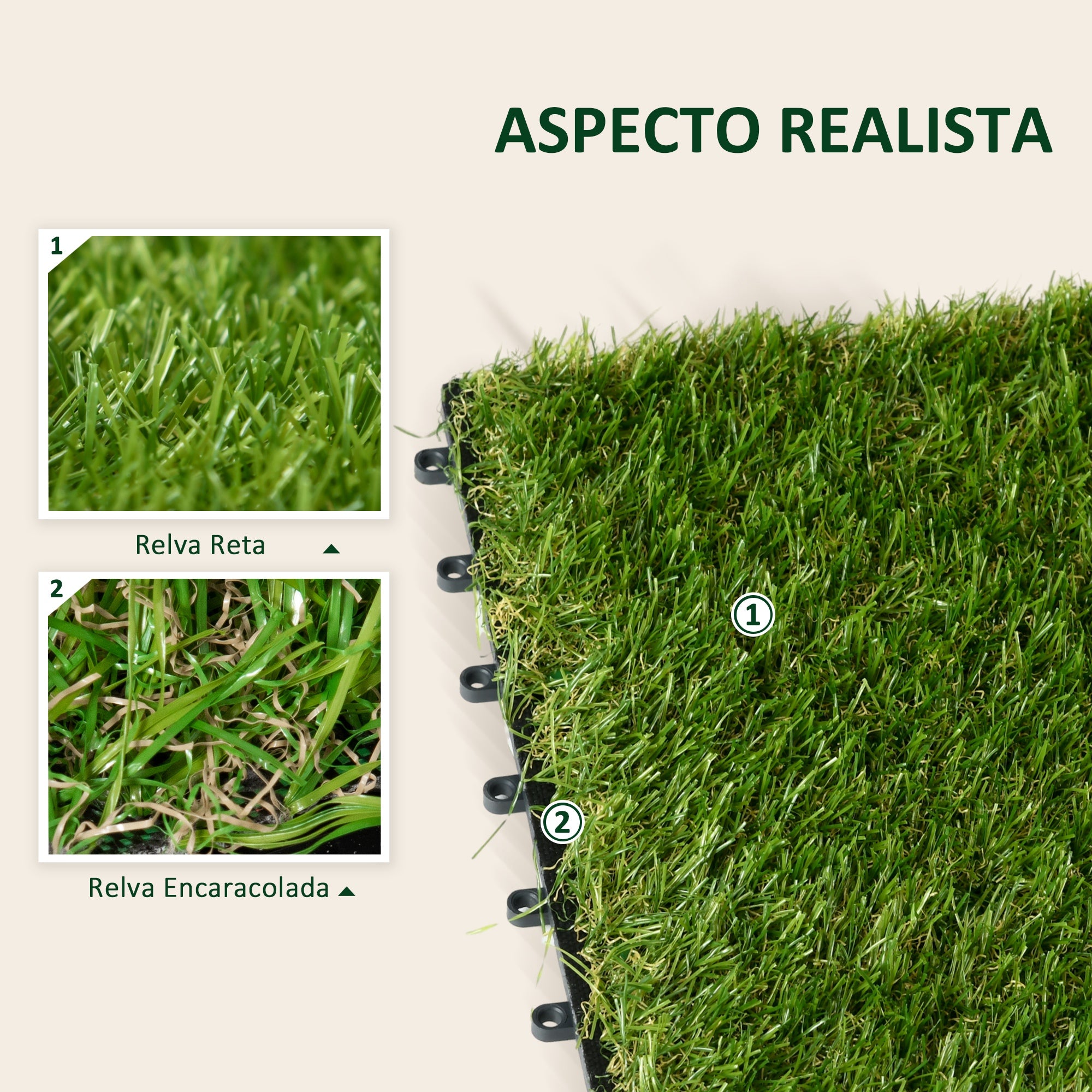 Relva Artificial – 30x30x3,5cm – Verde – PP e PE