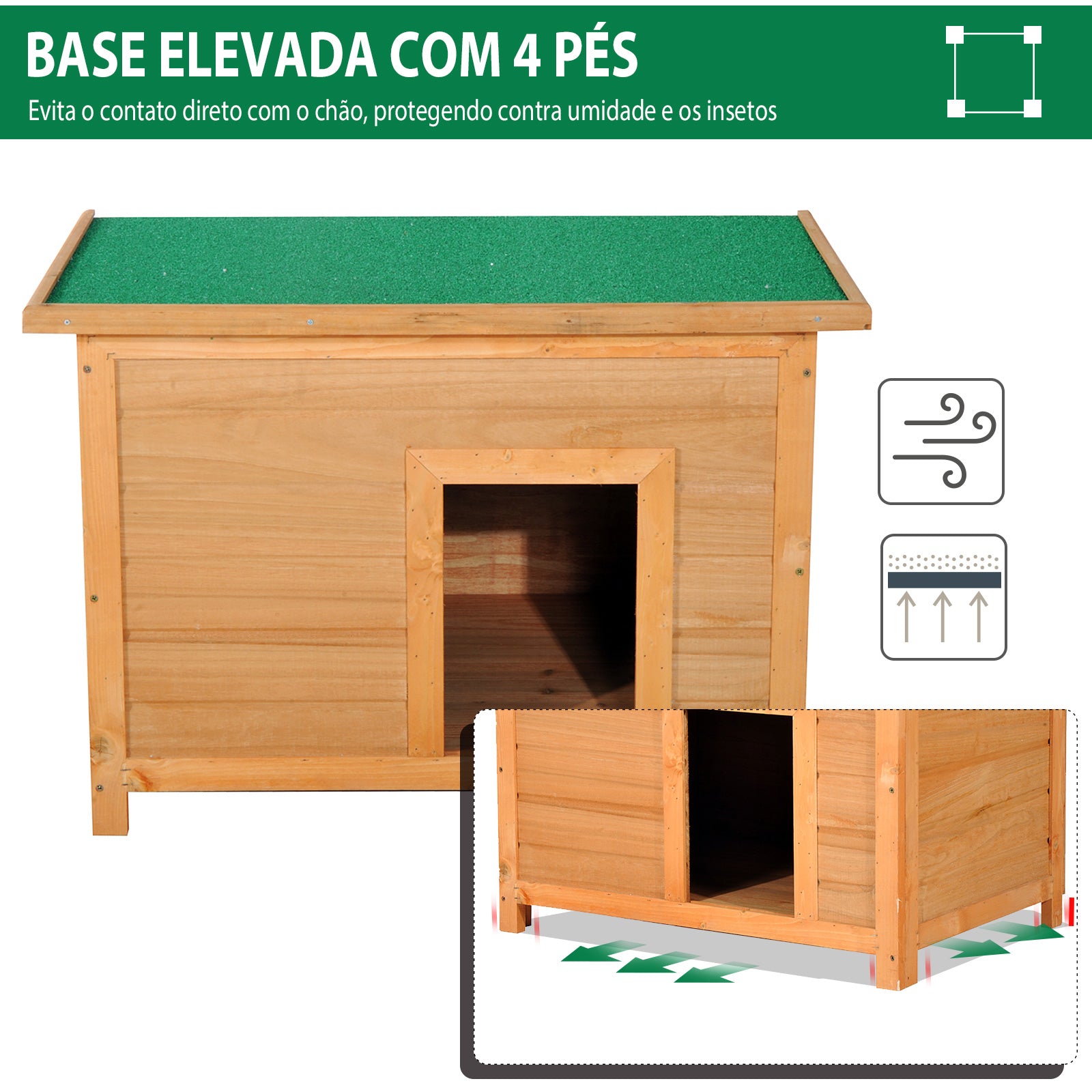 Casa para Cães de Madeira Elevada 85x58x58cm Cor Natural