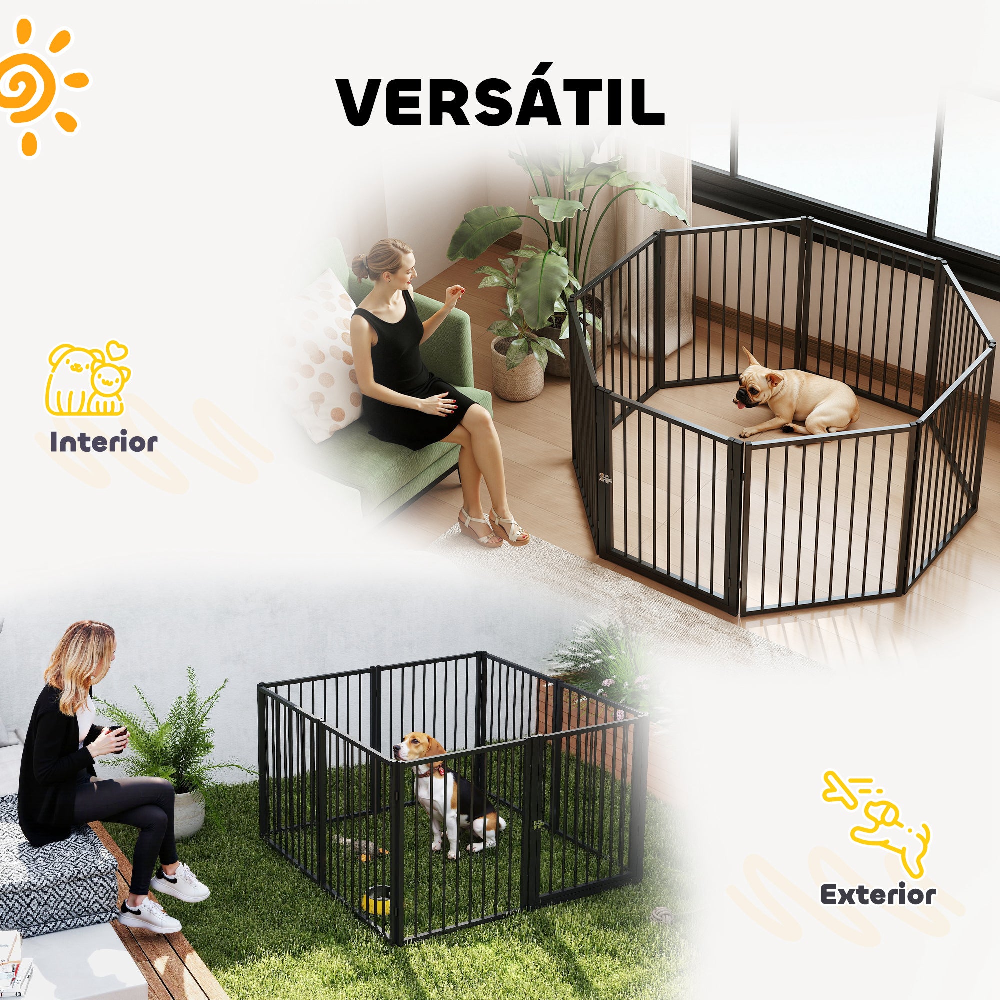 Parque para Cães com 8 Painéis 240x120x76 cm - Cor Preto