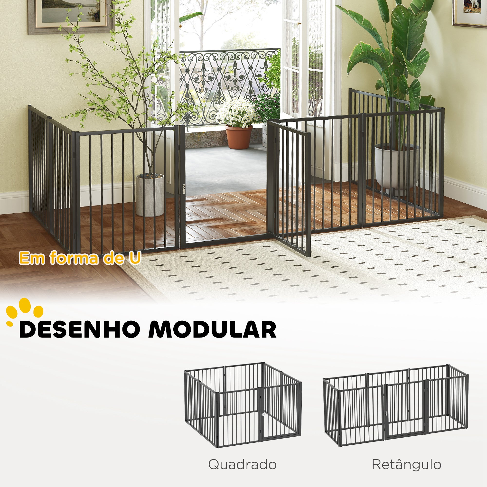 Parque para Cães com 8 Painéis 240x120x76 cm - Cor Preto
