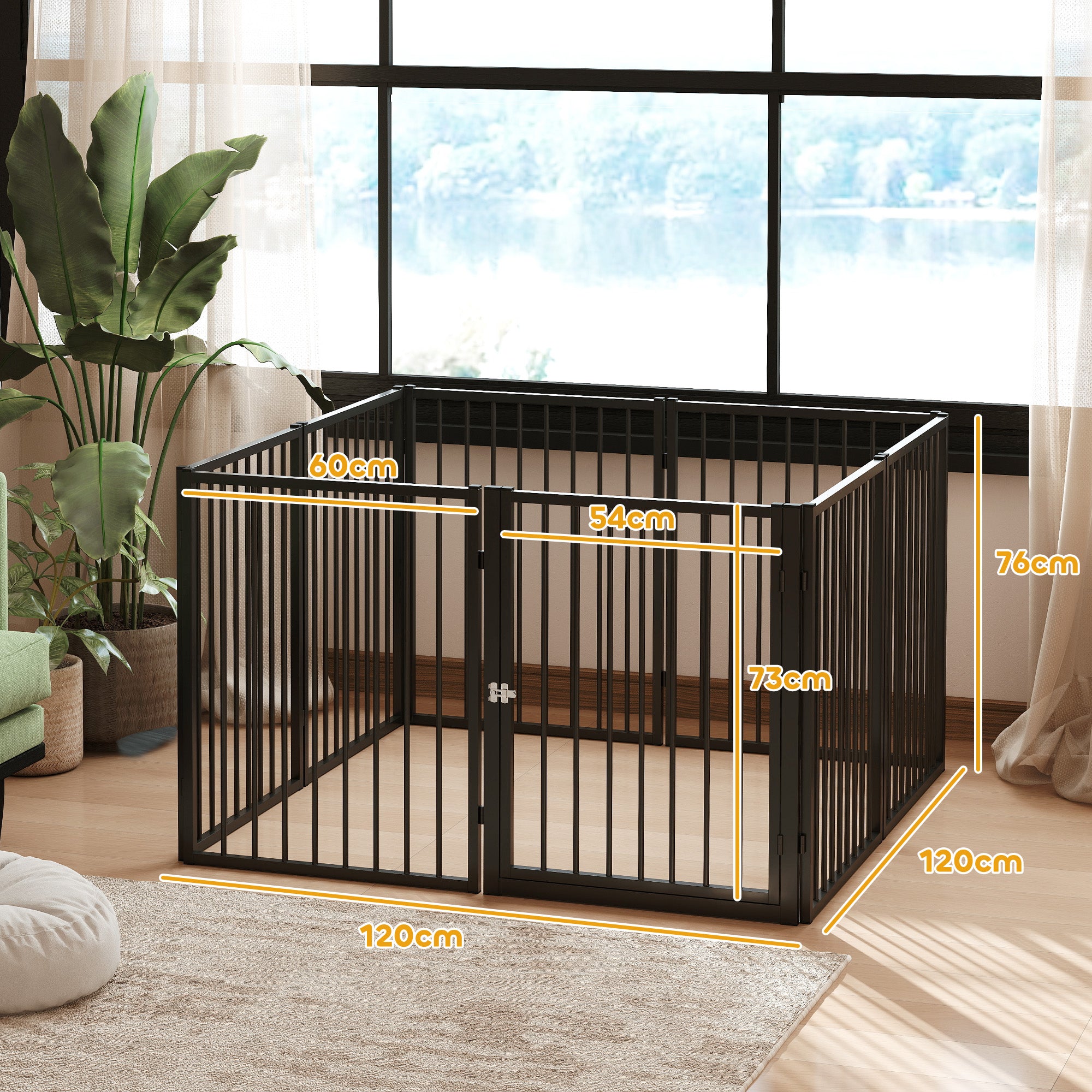 Parque para Cães com 8 Painéis 240x120x76 cm - Cor Preto