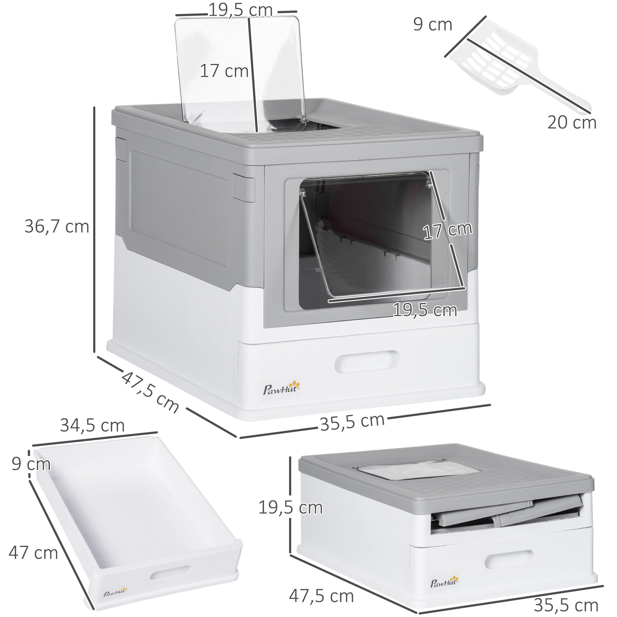 Caixa de Areia para Gatos Dobrável – 47,5x35,5x36,7cm – Cinza – Polipropileno
