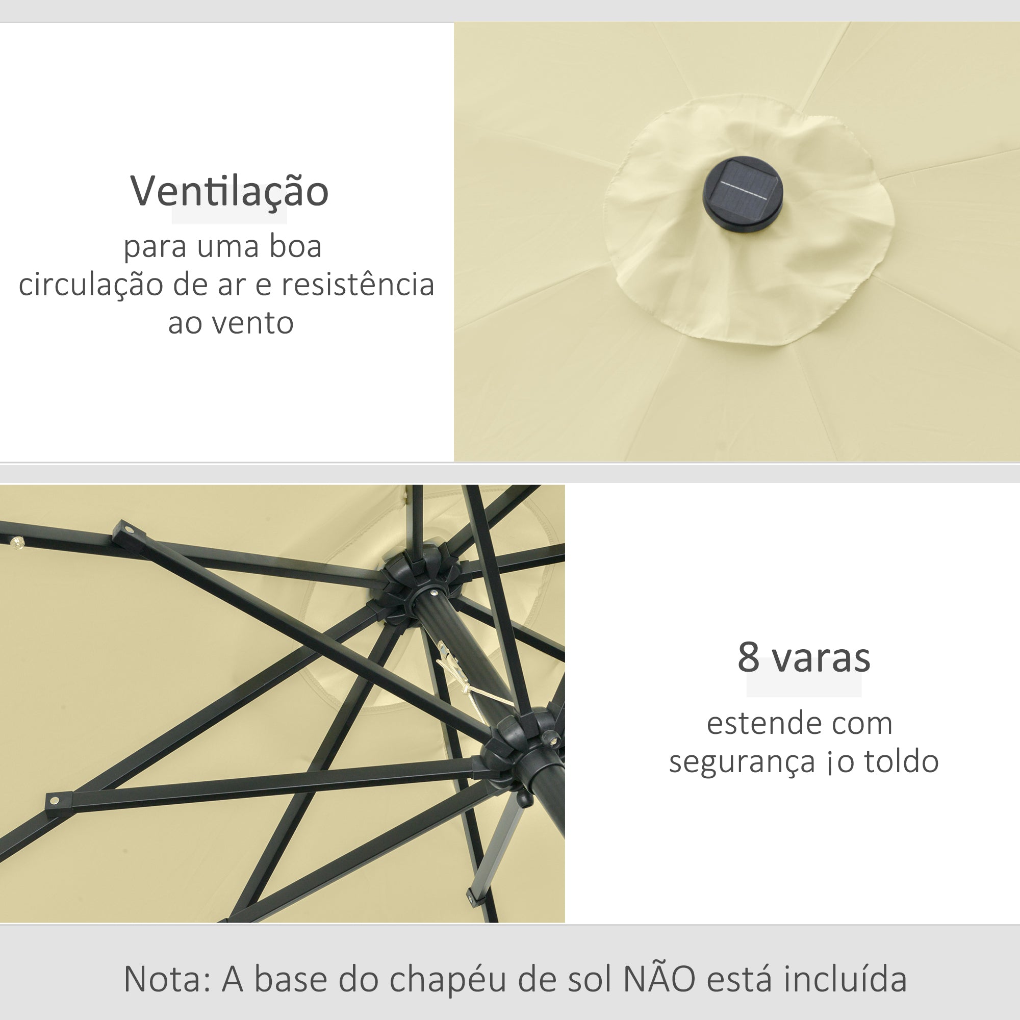 Chapéu de Sol – Ø265cm – Bege – Alumínio e Poliéster