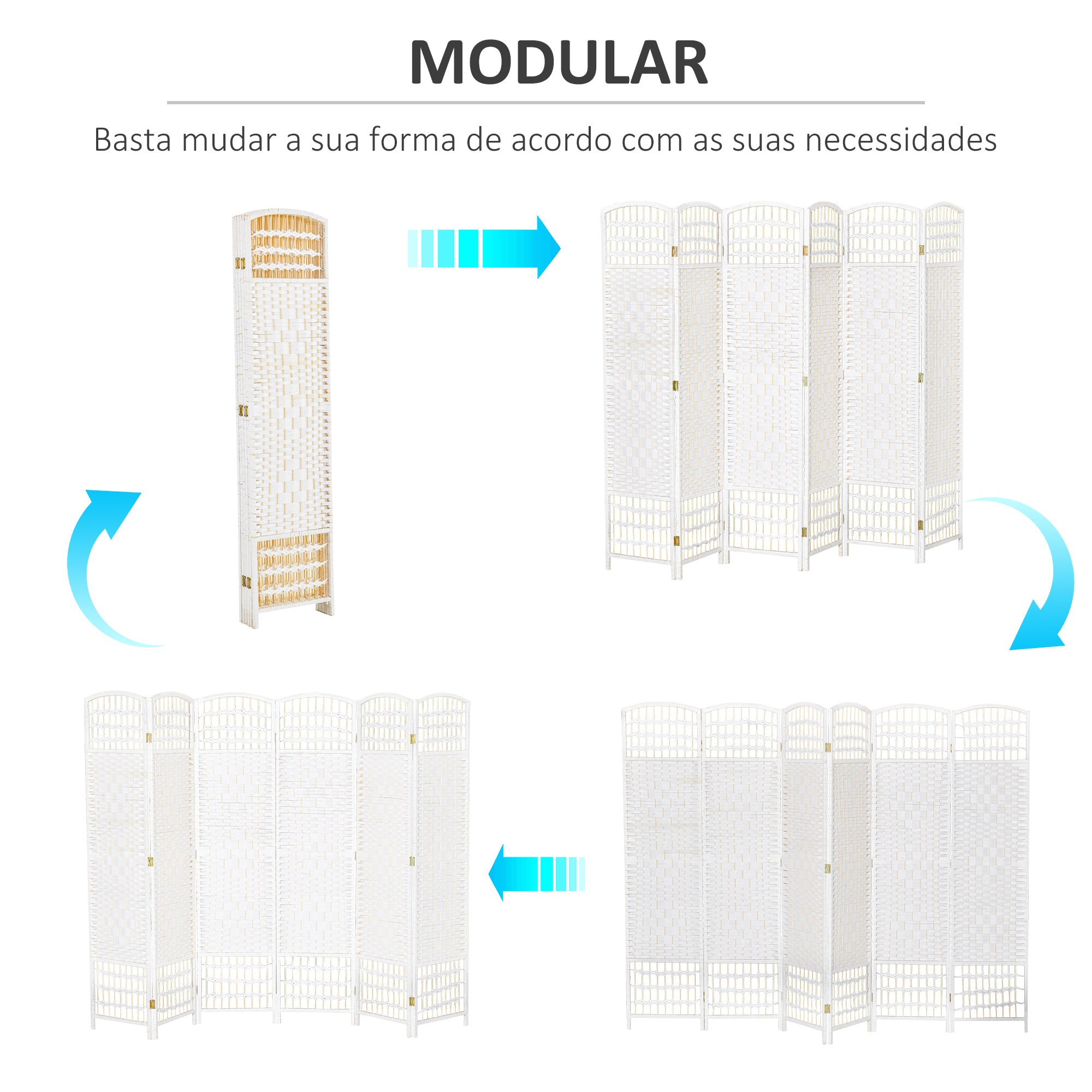 Biombo de 6 Painéis Branco 242x170cm - Separador de Ambientes Elegante