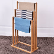 Toalheiro Suporte de Bambu e Aço Toalheiro de Pé 3 Braços para Casa de Banho