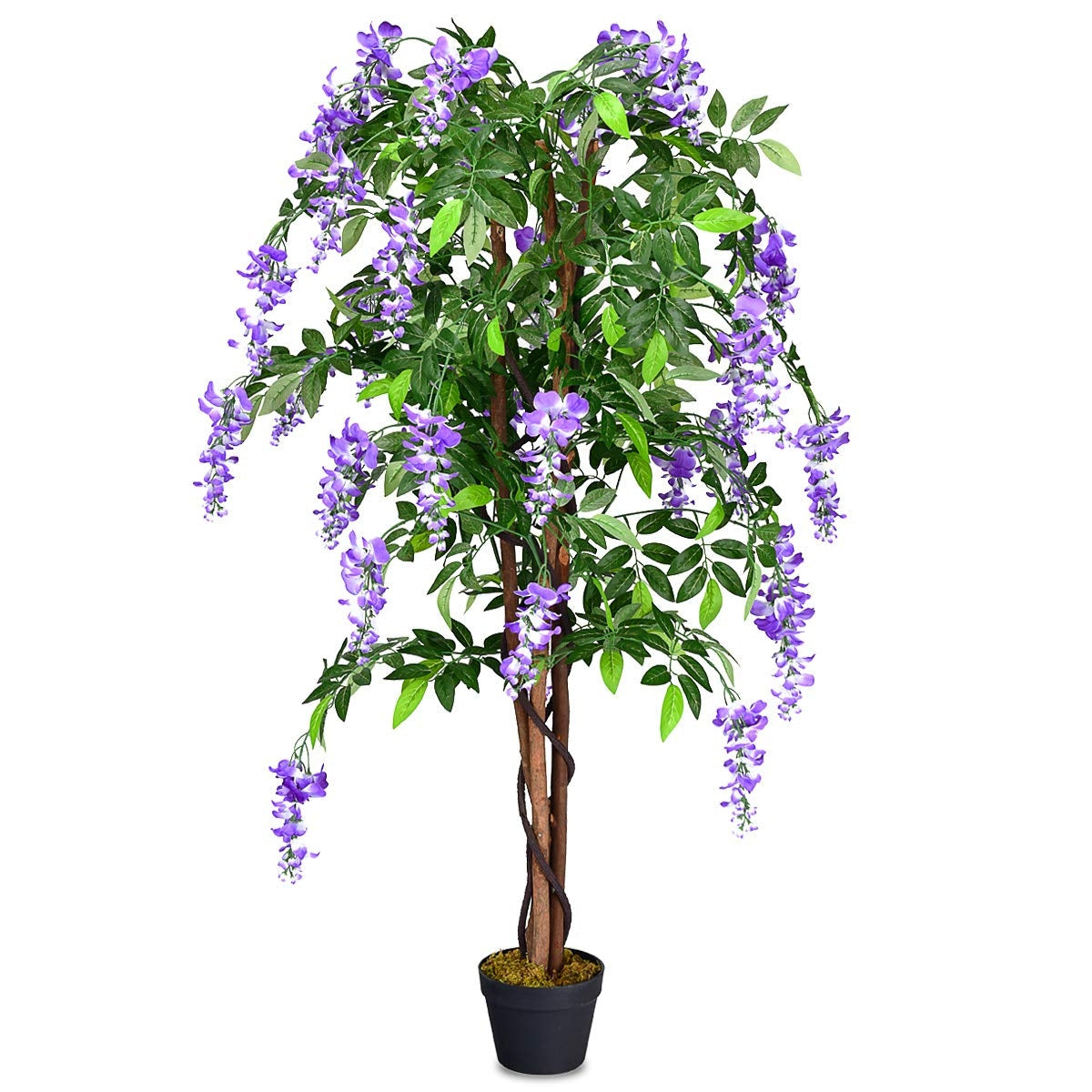 Árvore de Glicínia Artificial – 150 cm – Violeta – PoliÉster, Madeira e Plástico