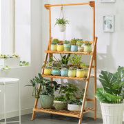Estante Decorativa Dobrável para Plantas e Flores em Bambu - Interior/Exterior - 70 x 40 x 120-144 cm