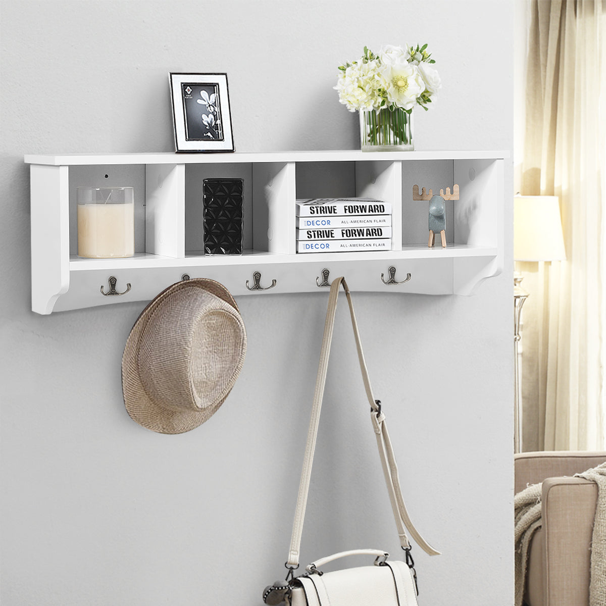 Armário de Entrada Montado na Parede – 72 x 15,5 x 23 cm – Branco – MDF