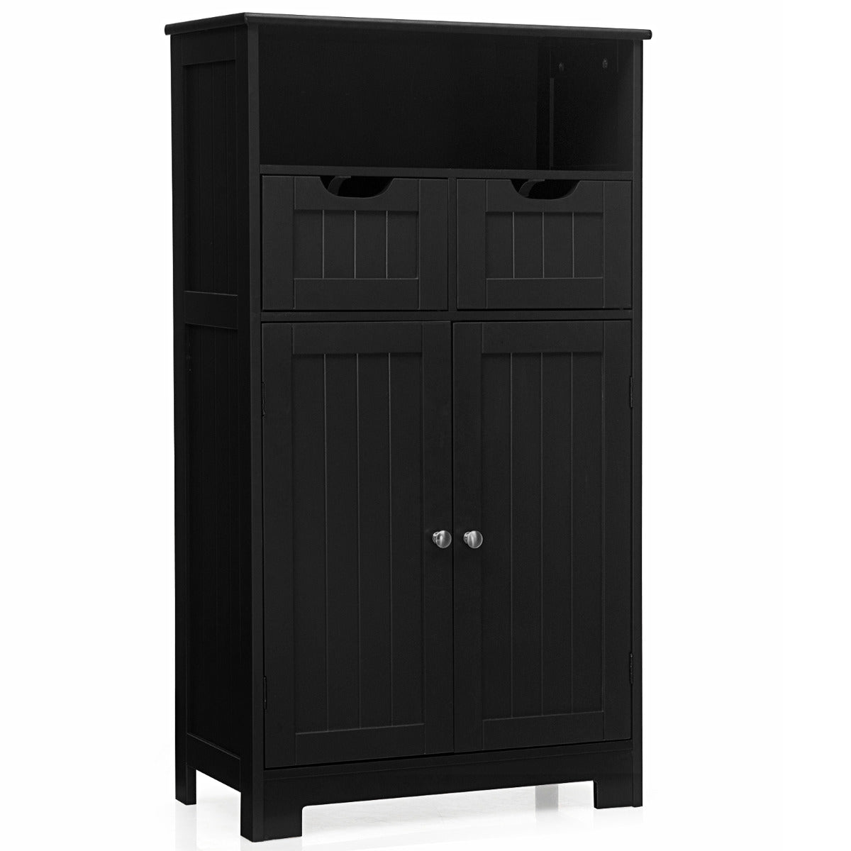 Armário de Casa de Banho com Prateleira Aberta – 60 x 30 x 109 cm – Preto – MDF