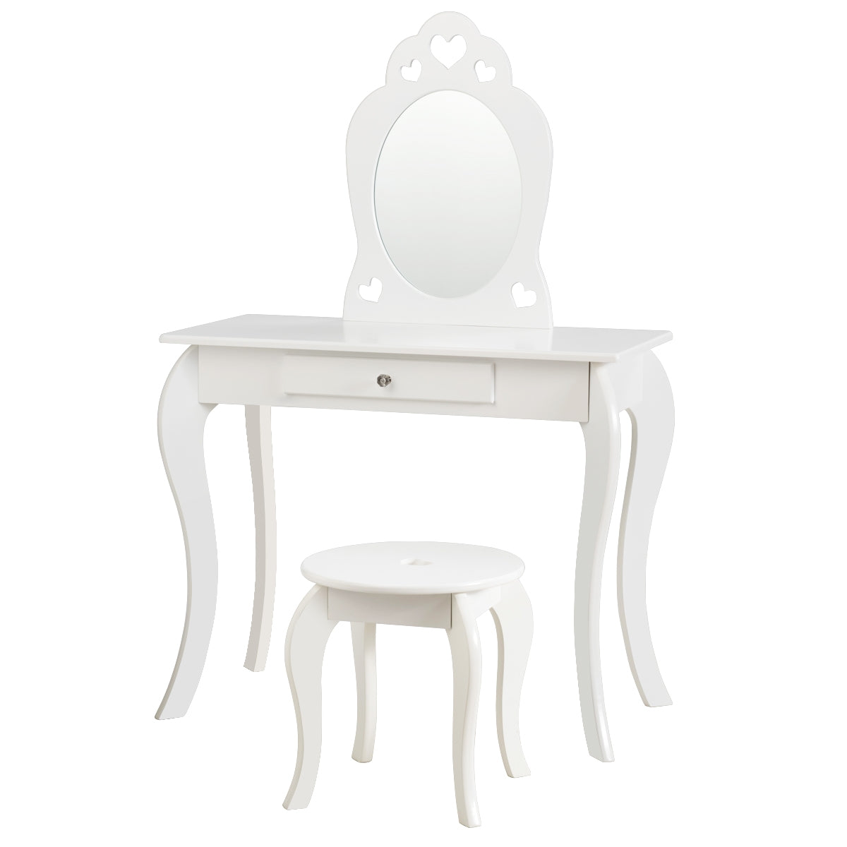 Tocador 2 em 1 com Espelho Removível e Gaveta para Meninas Branco 70 x 34 x 105 cm