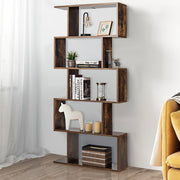 Estante em S com 5 Níveis Livraria de Madeira Multiusos em Estilo Industrial para Sala Quarto Casa Escritório Castanho Rústico 70 x 24 x 158 cm
