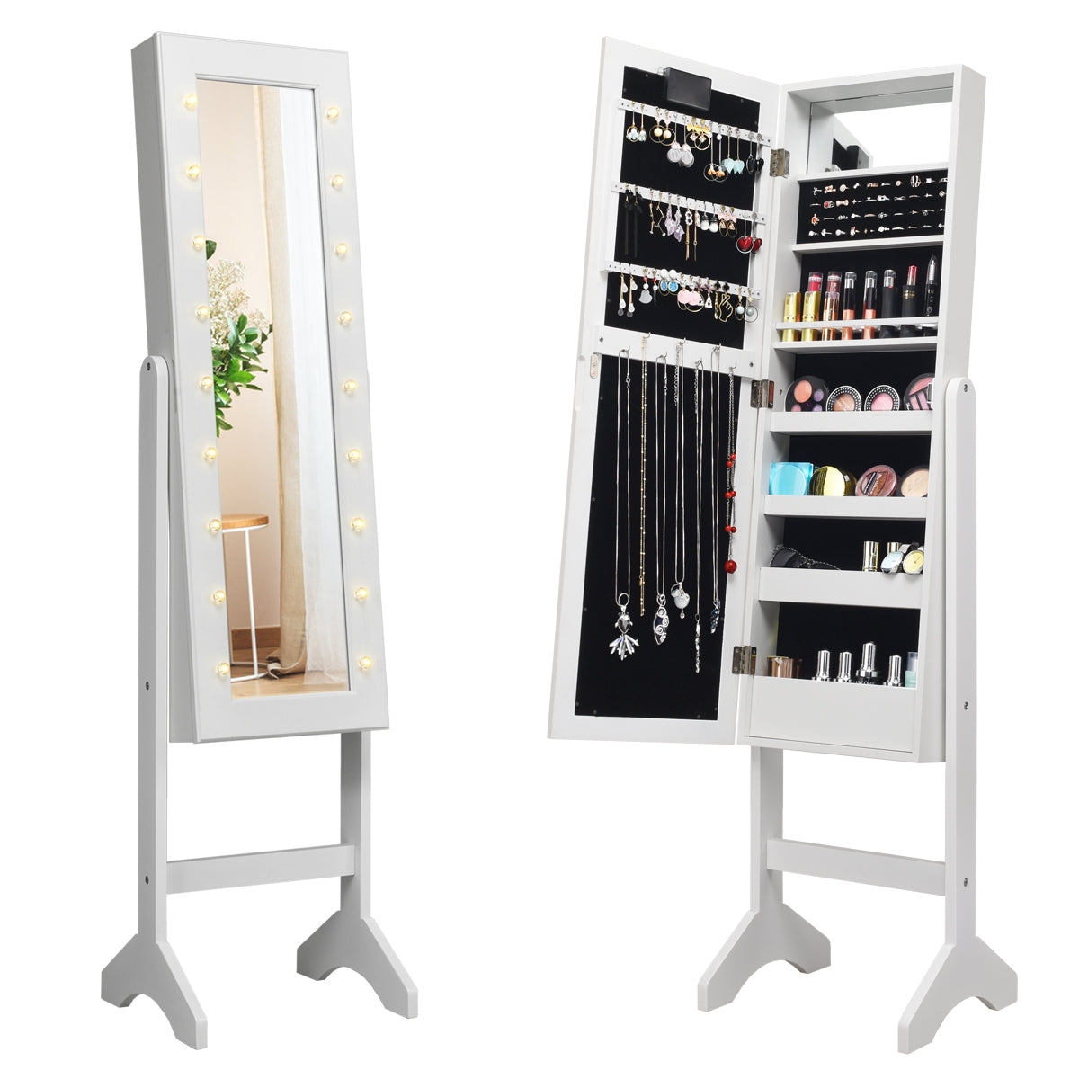 Armário de Joalharia com 18 Luzes LED Ângulo Ajustável Organizador para Todos os Tipos de Joias Branco 145 x 35 x 31,5 cm