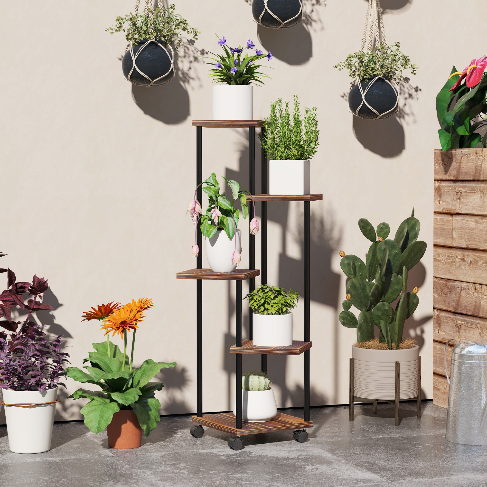 Suporte para Plantas – 59x59x110 cm – Cor Madeira – Madeira e Aço