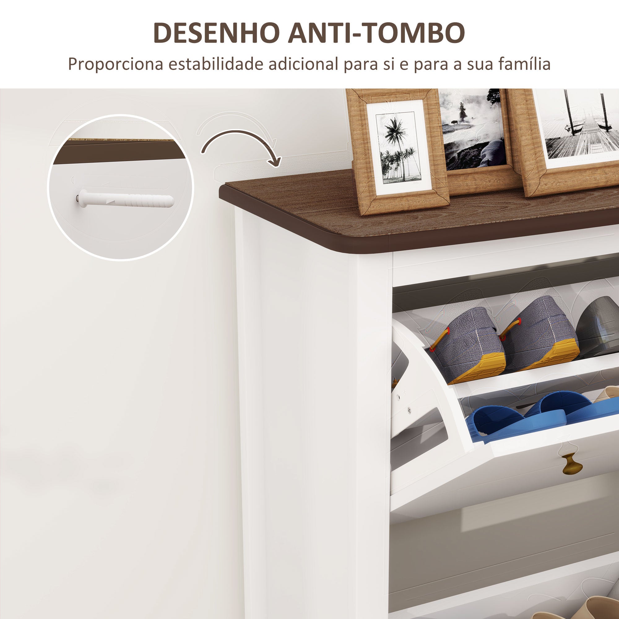 Sapateira Estilo Francês Branco 84x29x109 cm - Armazena até 16 Pares de Sapato