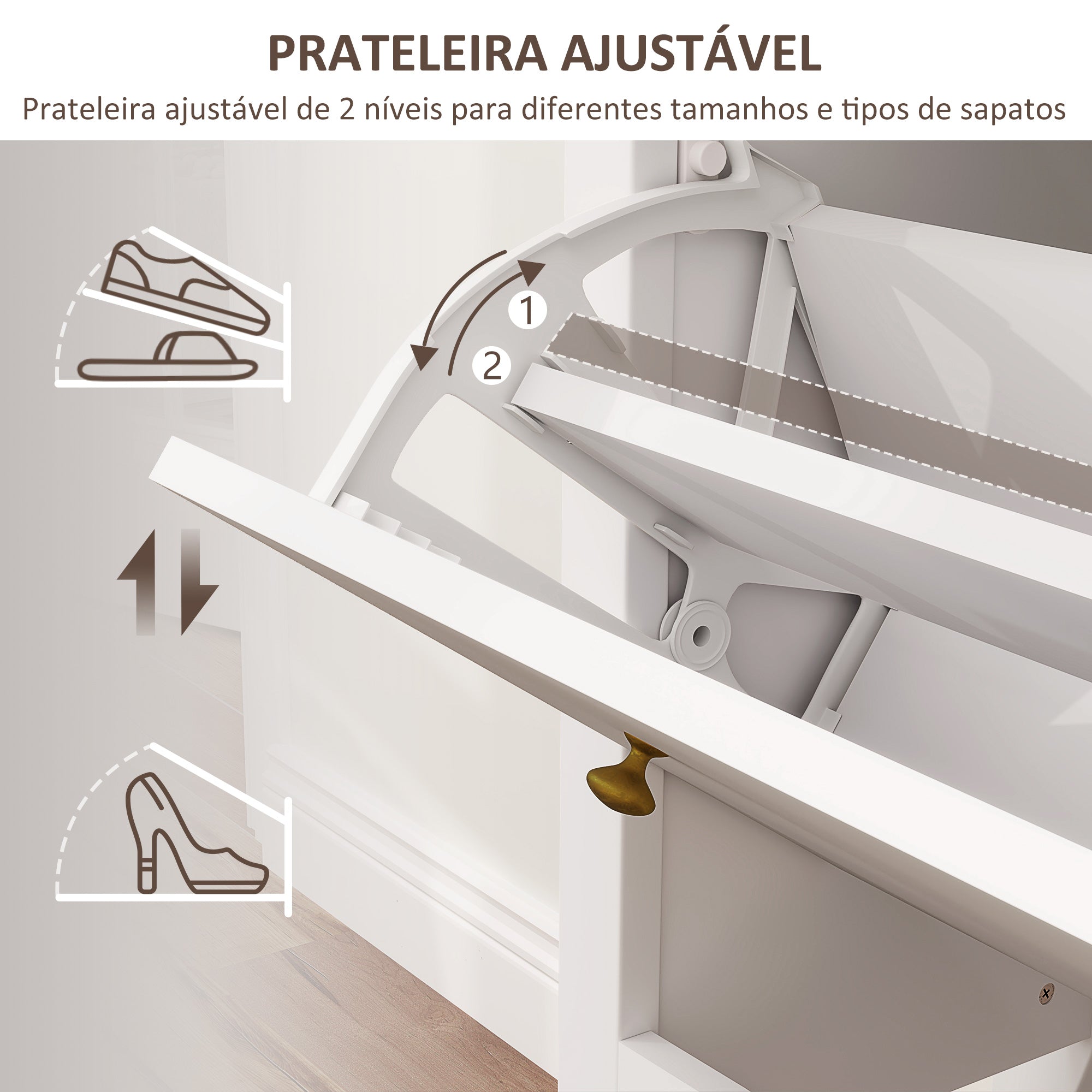 Sapateira Estilo Francês Branco 84x29x109 cm - Armazena até 16 Pares de Sapato