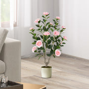 Árvore Artificial de Camélia 90 cm Planta Floral em Vaso de Viveiro Decoração para Casa Sala-Rosa