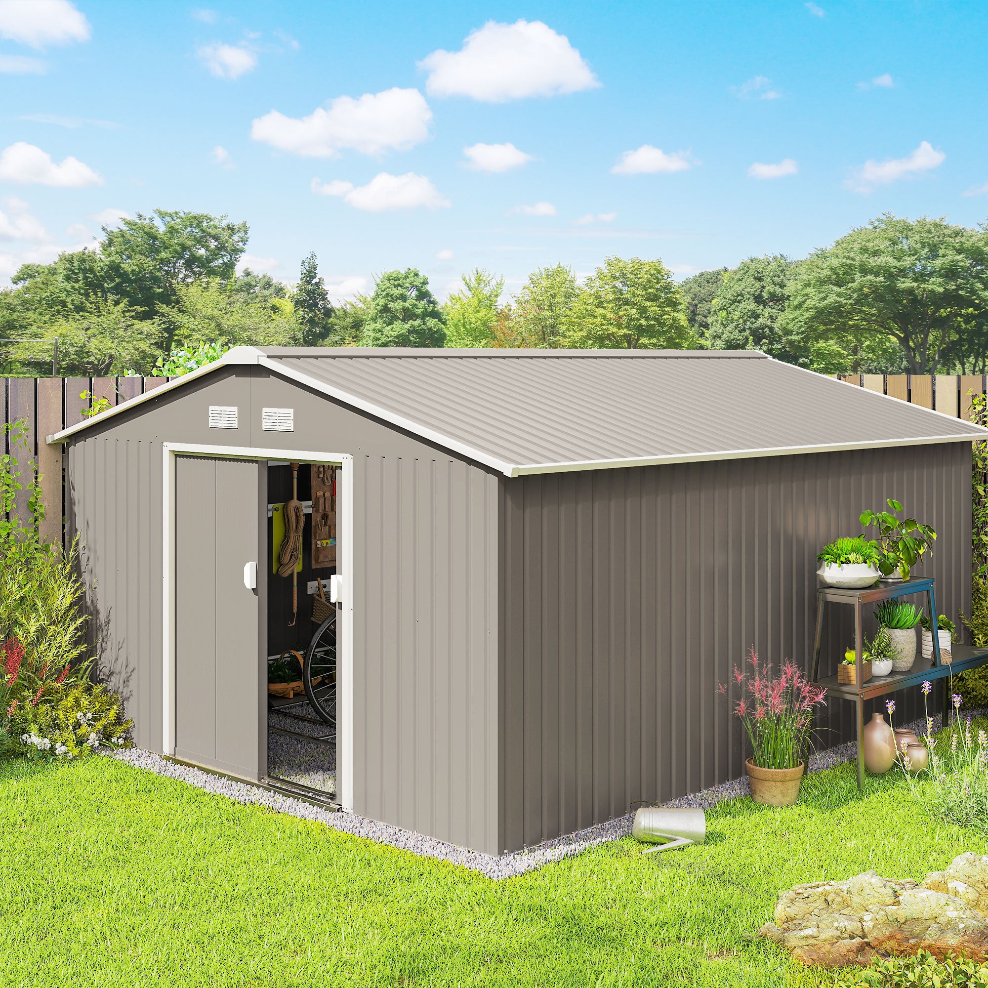 Abrigo de Jardim – 340x386x200 cm – Cinza Claro – Aço Galvanizado e PP