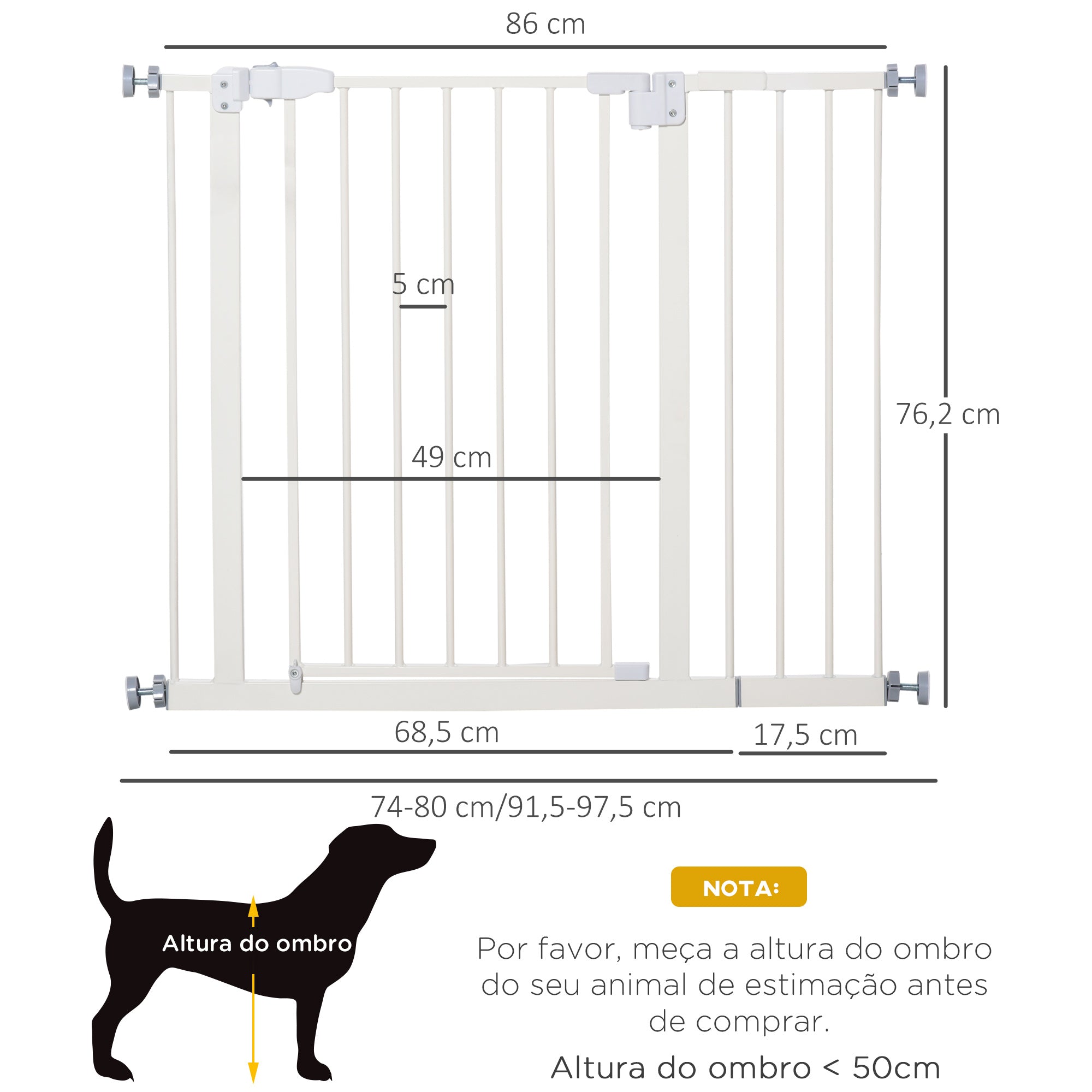 Barreira de Segurança Metálica para Animais de Estimação - 97.5x76.2 cm - Branco