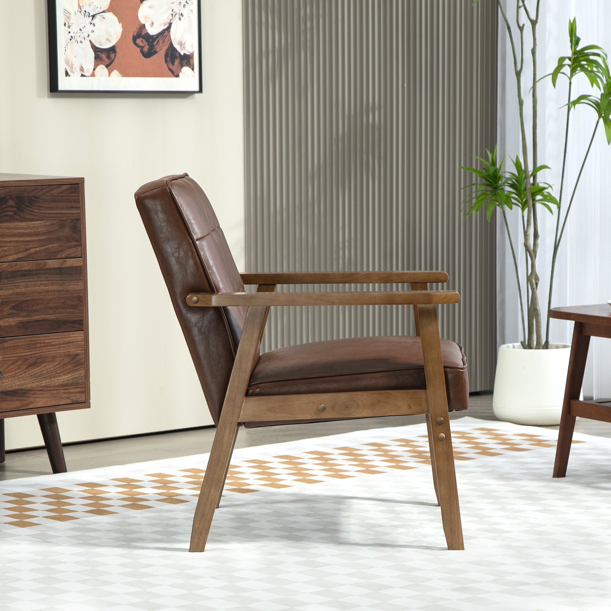 Poltrona Estofada em PU – 64x66x80 cm – Marrom – Couro Sintético
