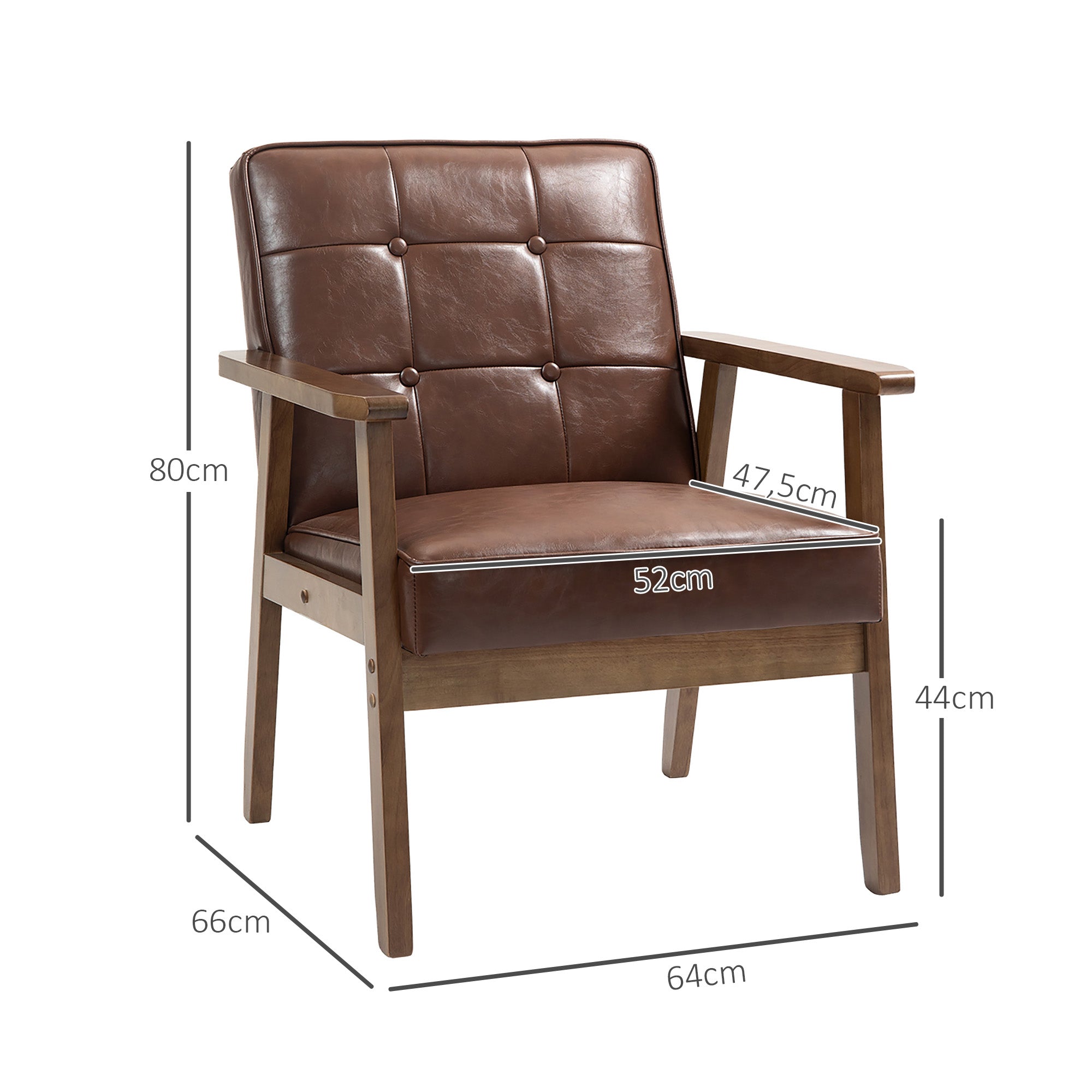 Poltrona Estofada em PU – 64x66x80 cm – Marrom – Couro Sintético