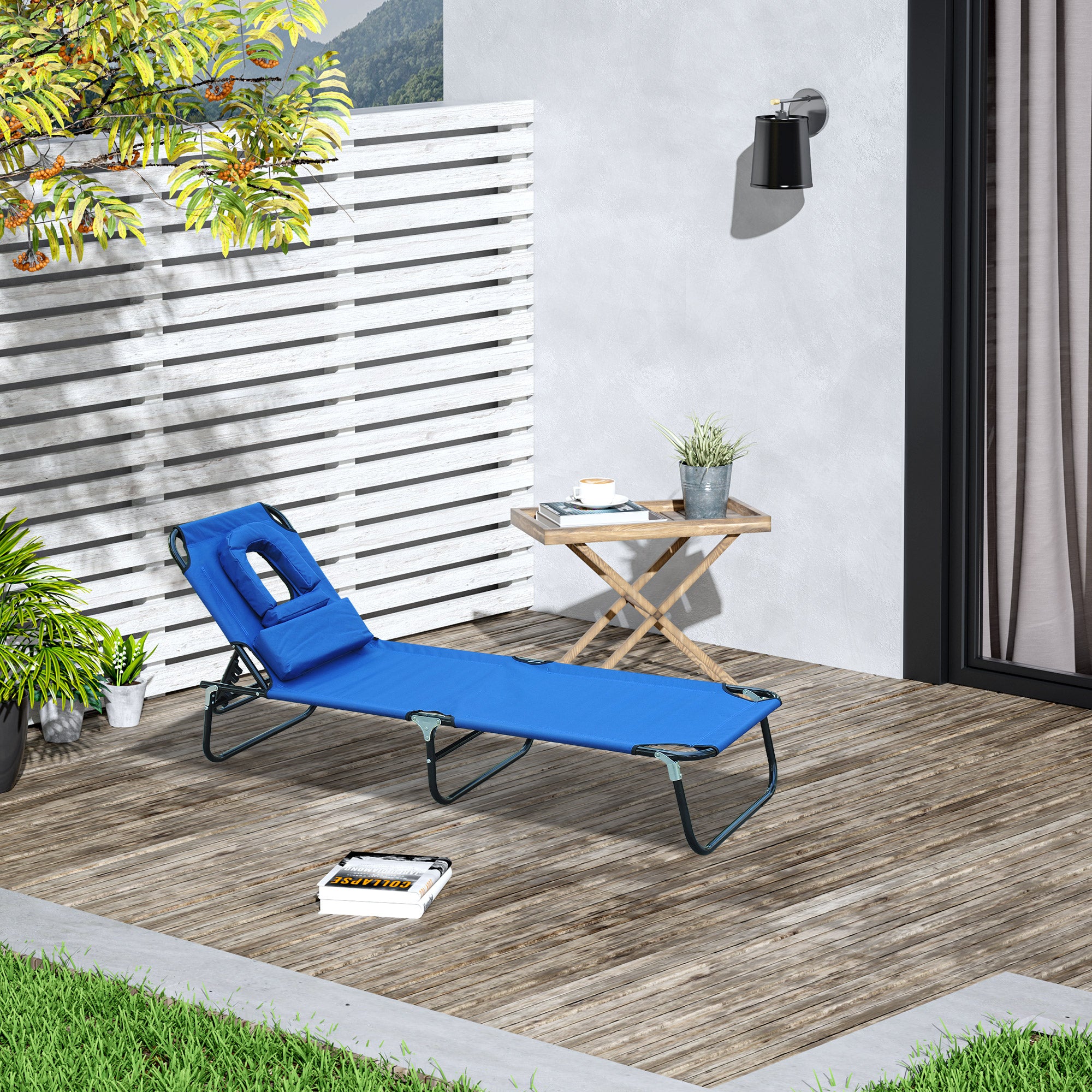Espreguiçadeira de Jardim Dobrável 190x56x28cm - Azul