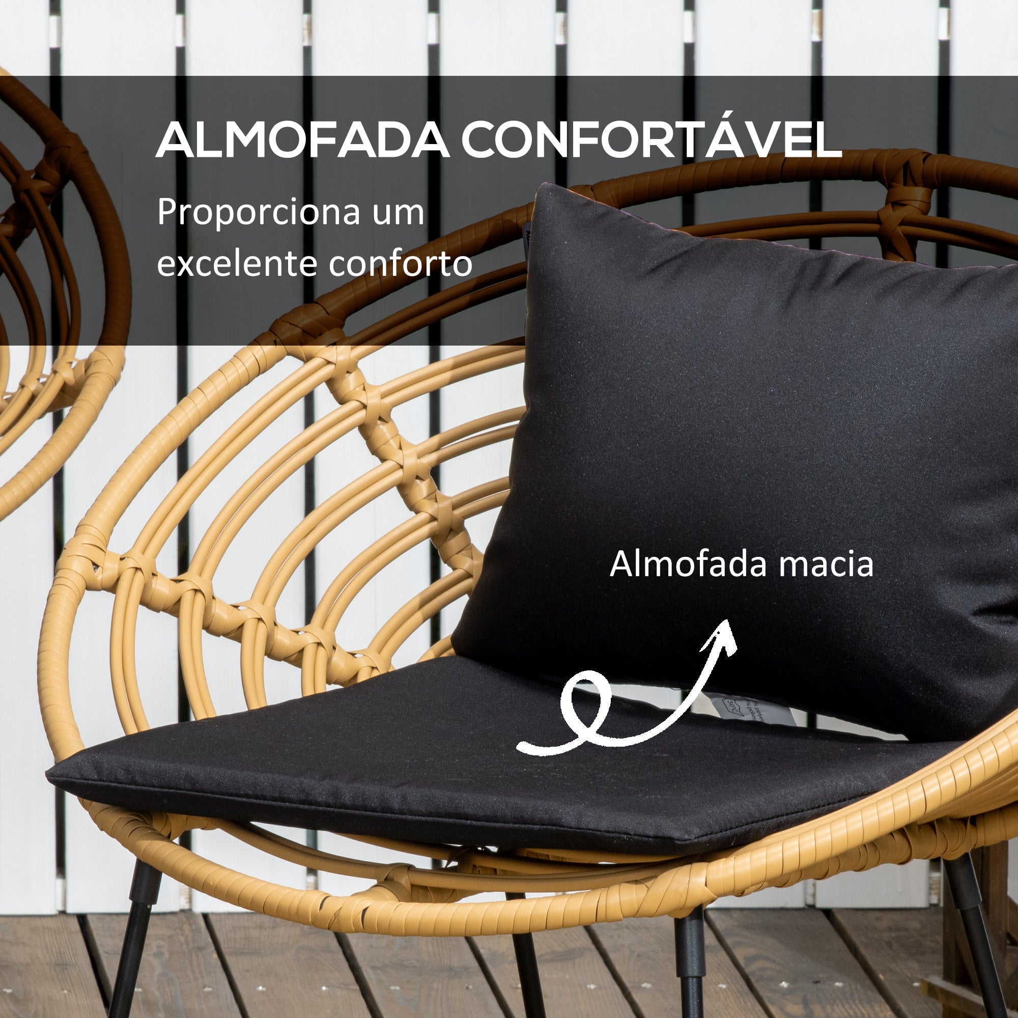 Conjunto de Móveis de Jardim em Vime Sintético – 125x64x75 cm – Preto