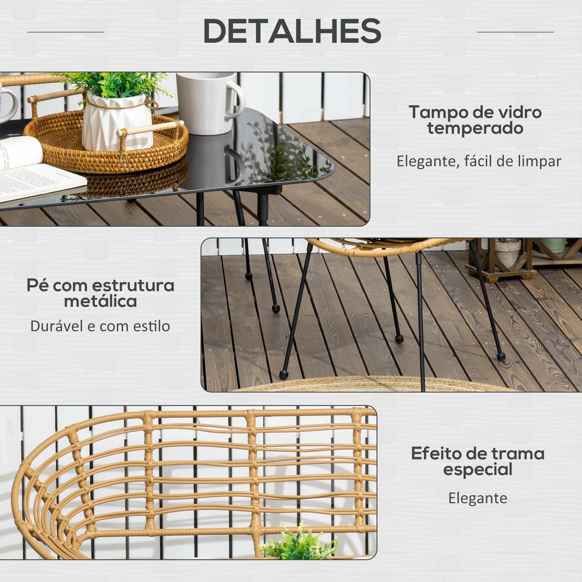 Conjunto de Móveis de Jardim em Vime Sintético – 125x64x75 cm – Preto