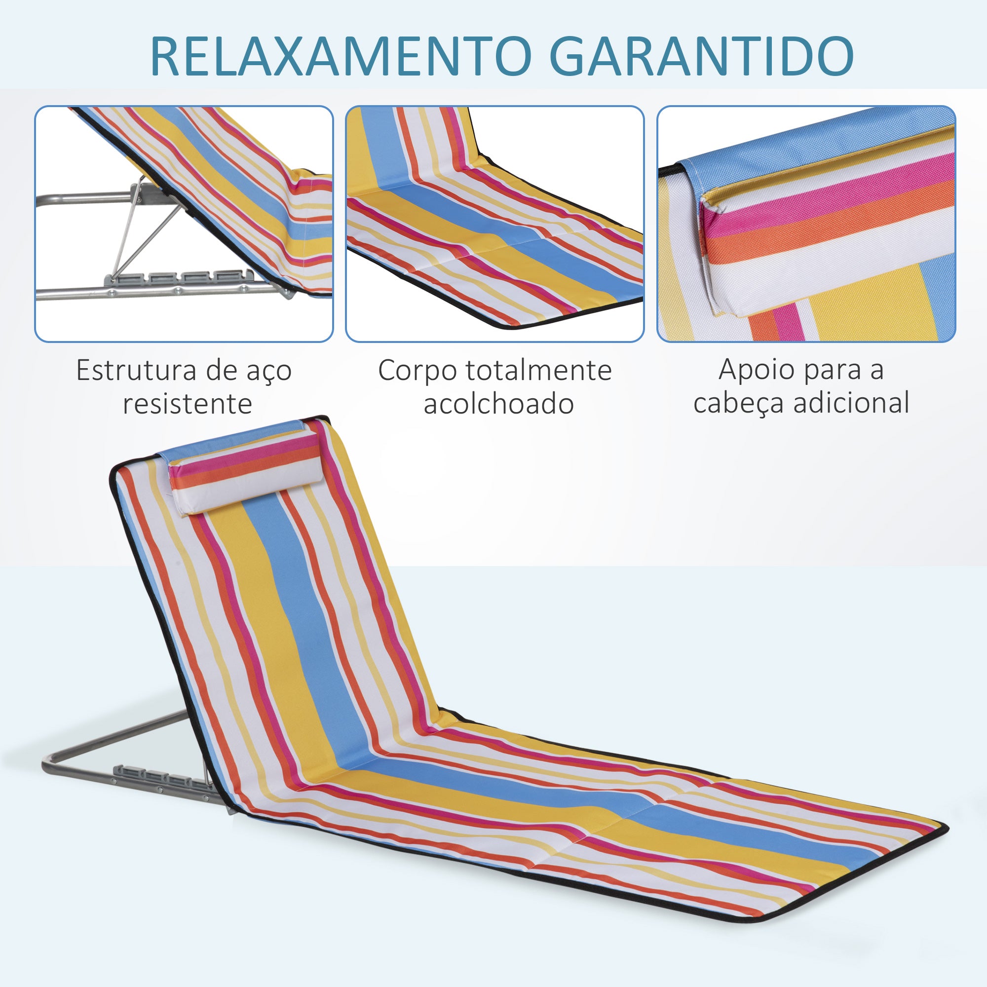 Conjunto de Esteiras de Praia – 124x53x37-50cm – Multicor – Aço e Tecido Oxford