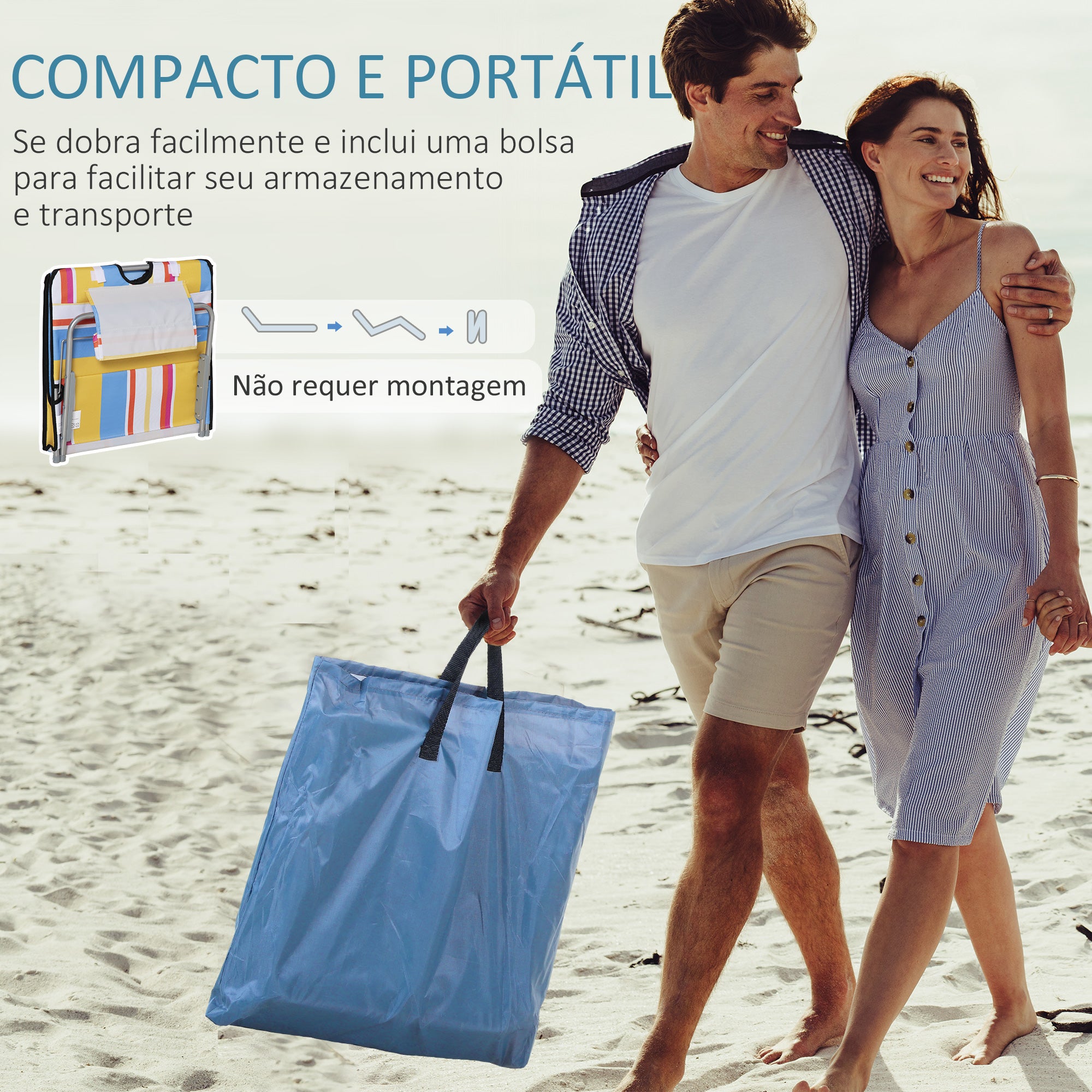 Conjunto de Esteiras de Praia – 124x53x37-50cm – Multicor – Aço e Tecido Oxford