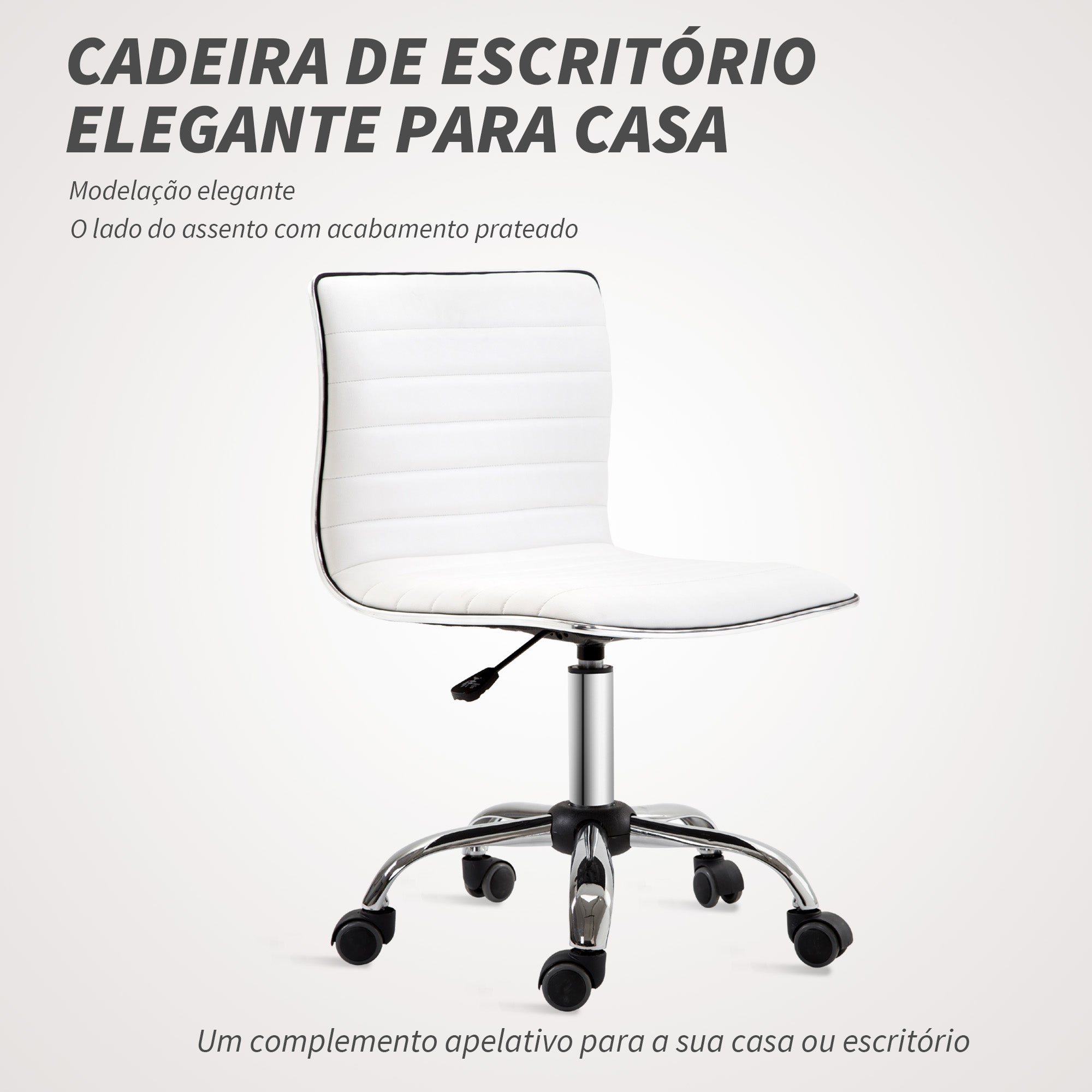 Cadeira de Escritório – 48x52x78-90 cm – Branca – Couro sintético
