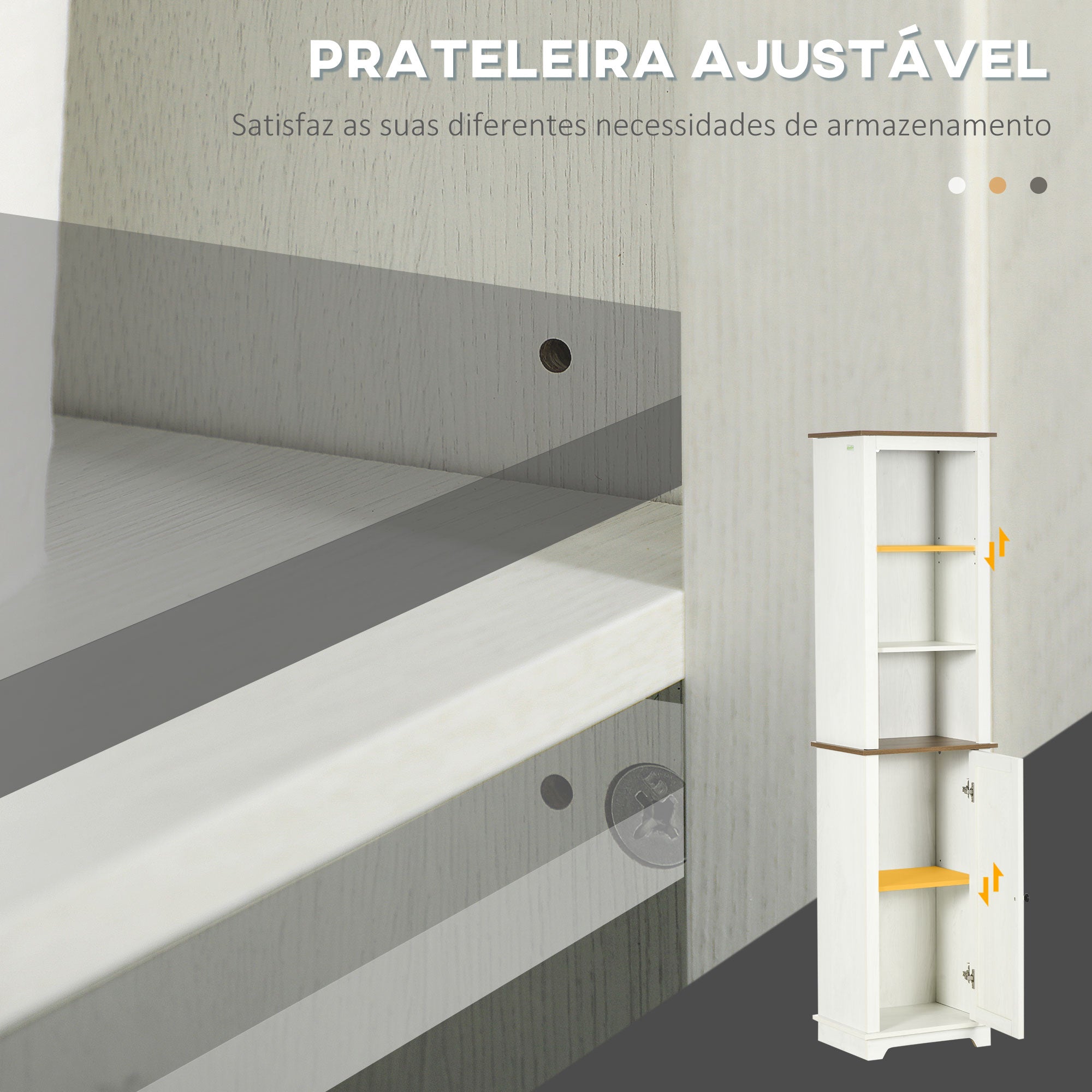 Coluna de Armazenamento para Casa de Banho – 39,5x30x160 cm – Branco e Madeira