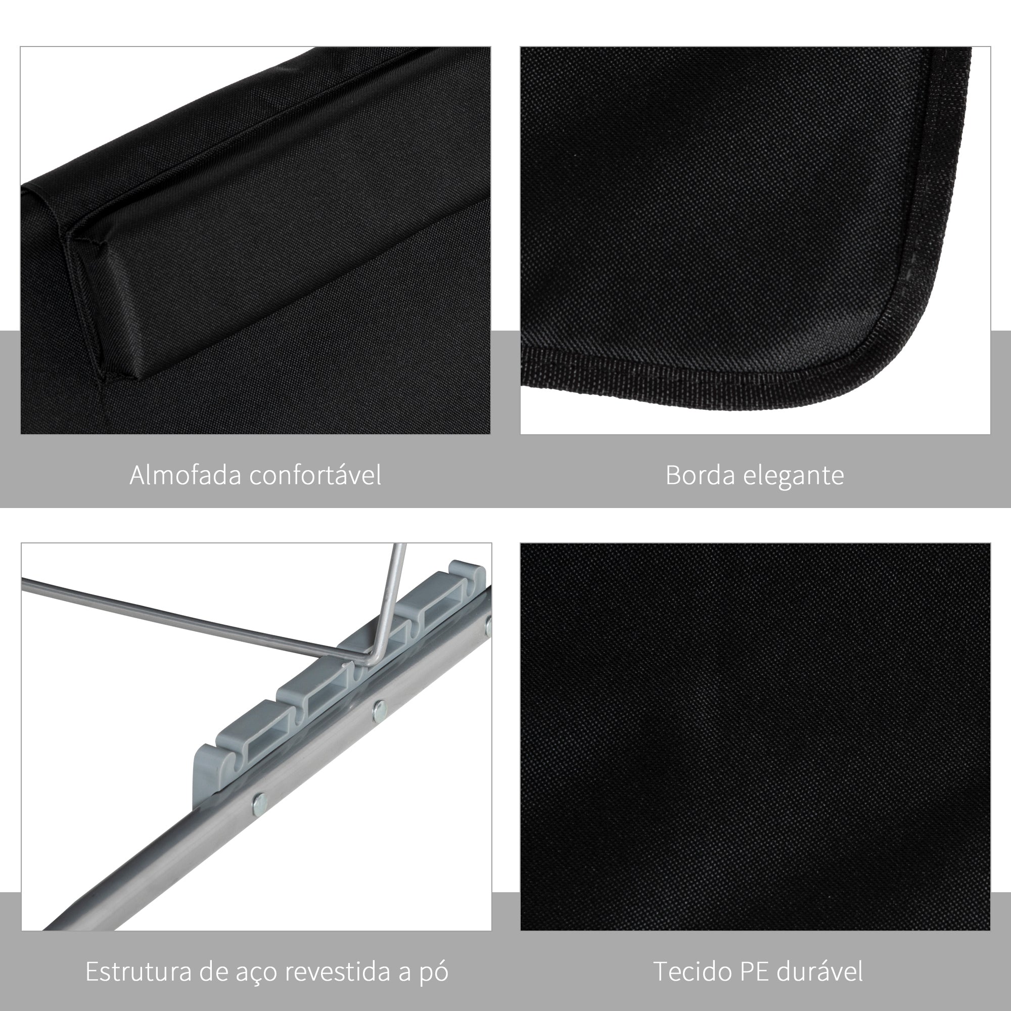 Conjunto de 2 Esteiras de Praia Reclináveis em Preto 48x134x33-43 cm