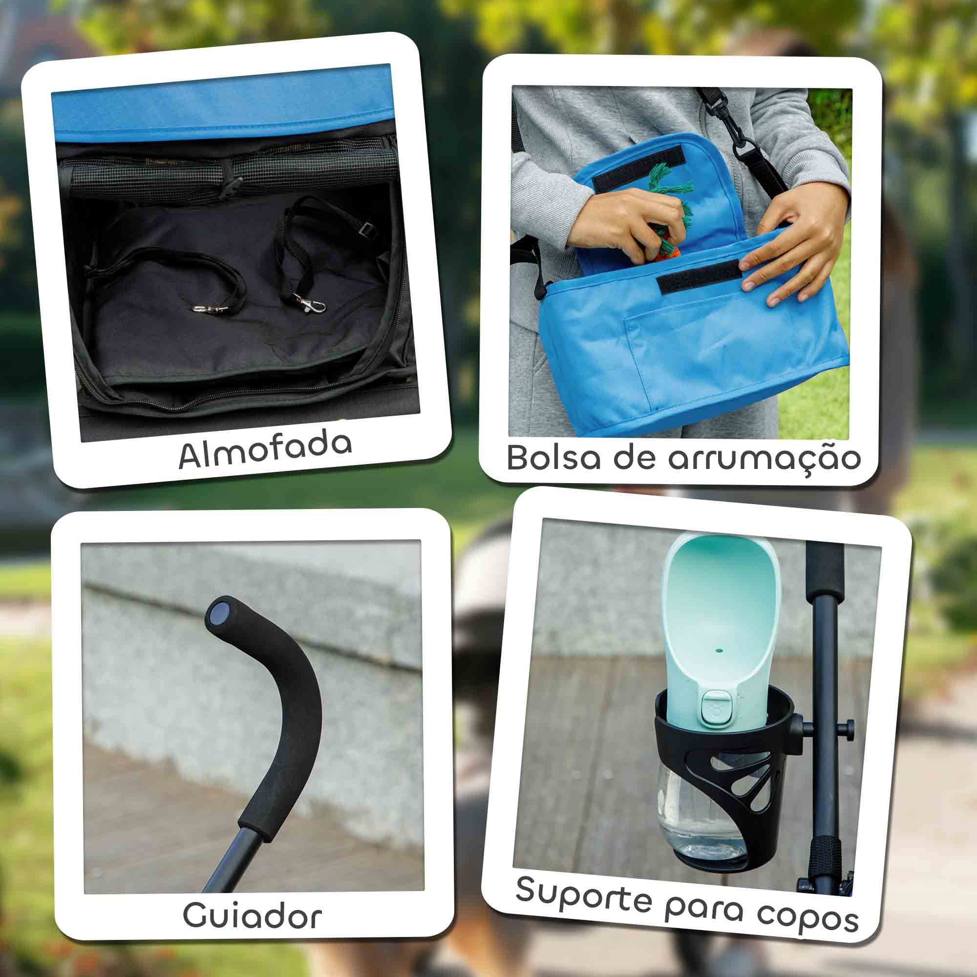 Carrinho para Cães Pequenos Compacto e Confortável 76x44x103 cm Azul