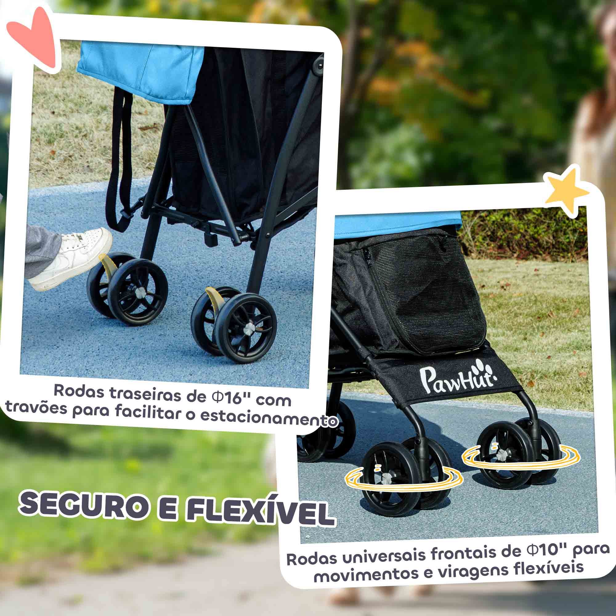 Carrinho para Cães Pequenos Compacto e Confortável 76x44x103 cm Azul