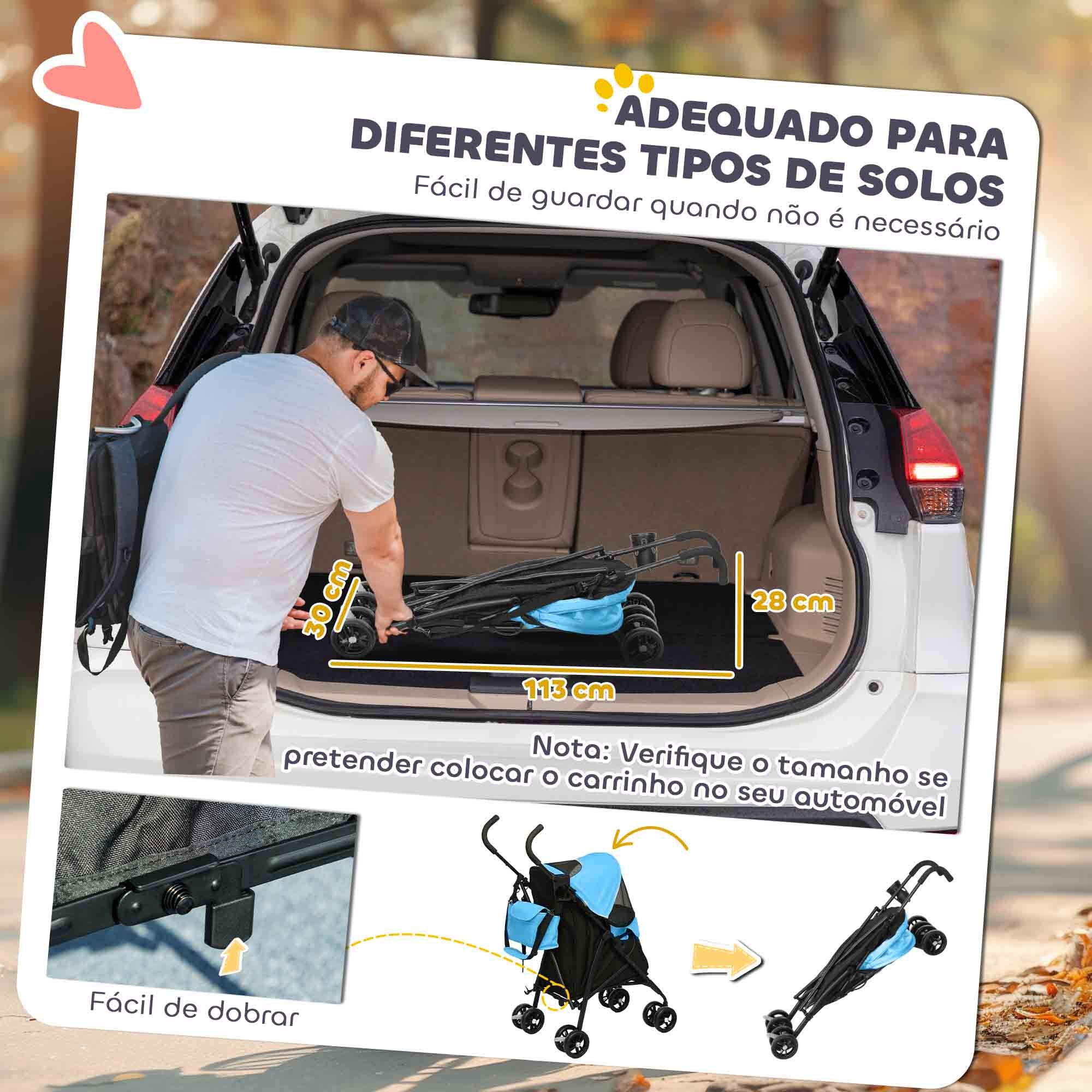 Carrinho para Cães Pequenos Compacto e Confortável 76x44x103 cm Azul