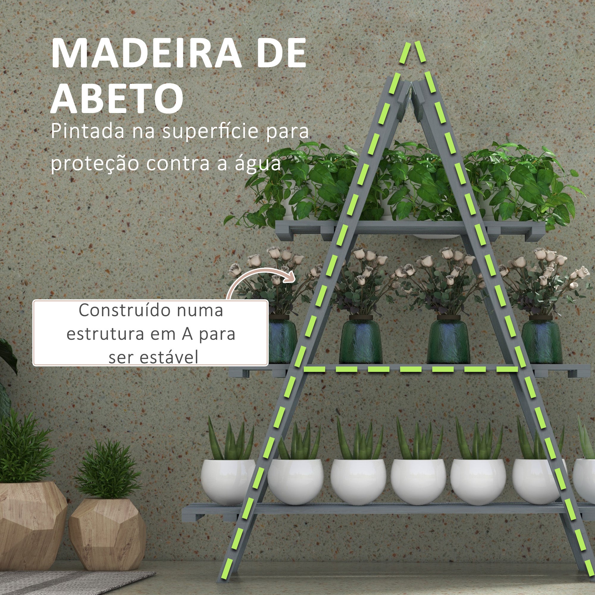 Suporte de Plantas 3 Níveis 100x36x112 cm Cinza