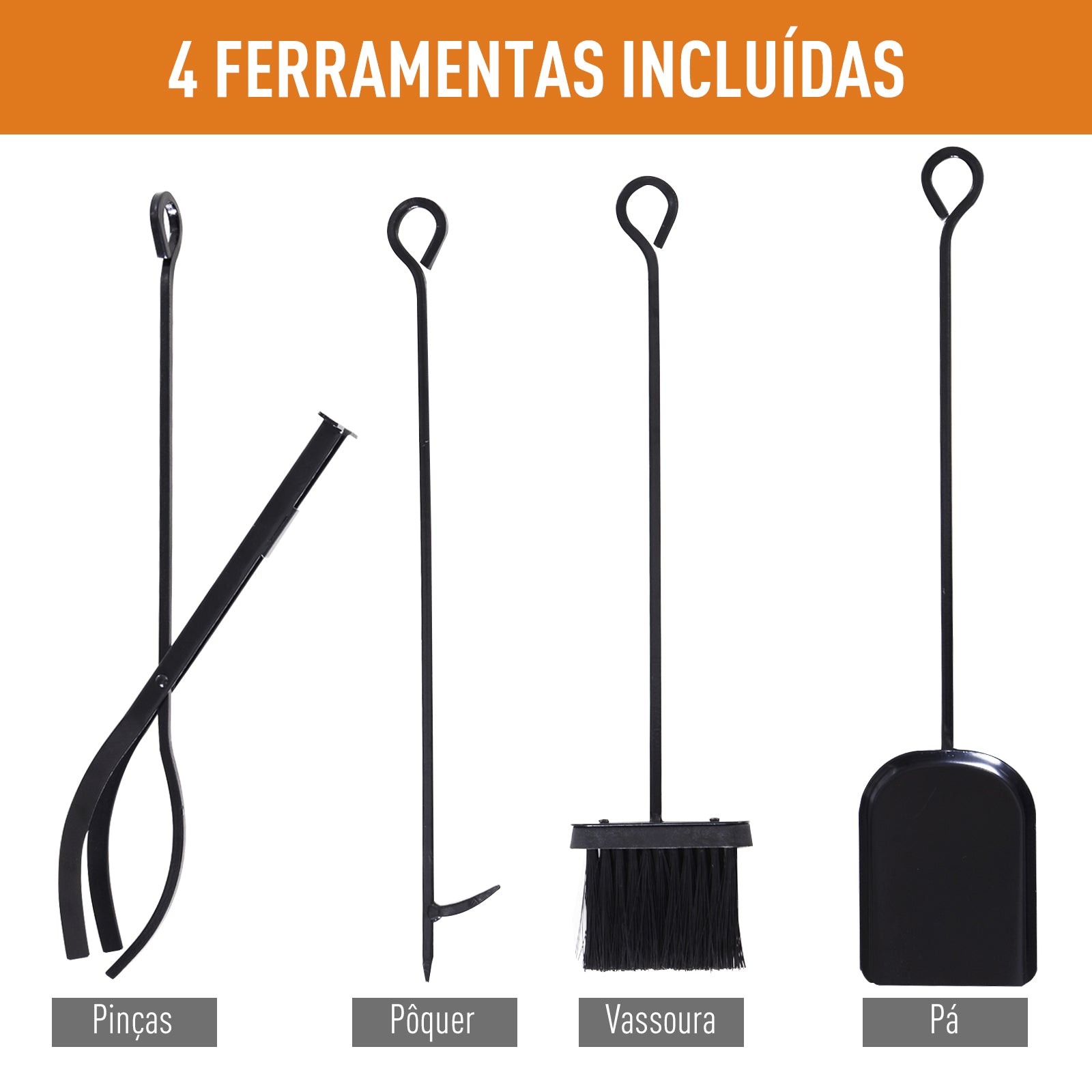 Suporte para Lenhas 75x30x60 cm Preto - Design Vintage com 4 Ferramentas