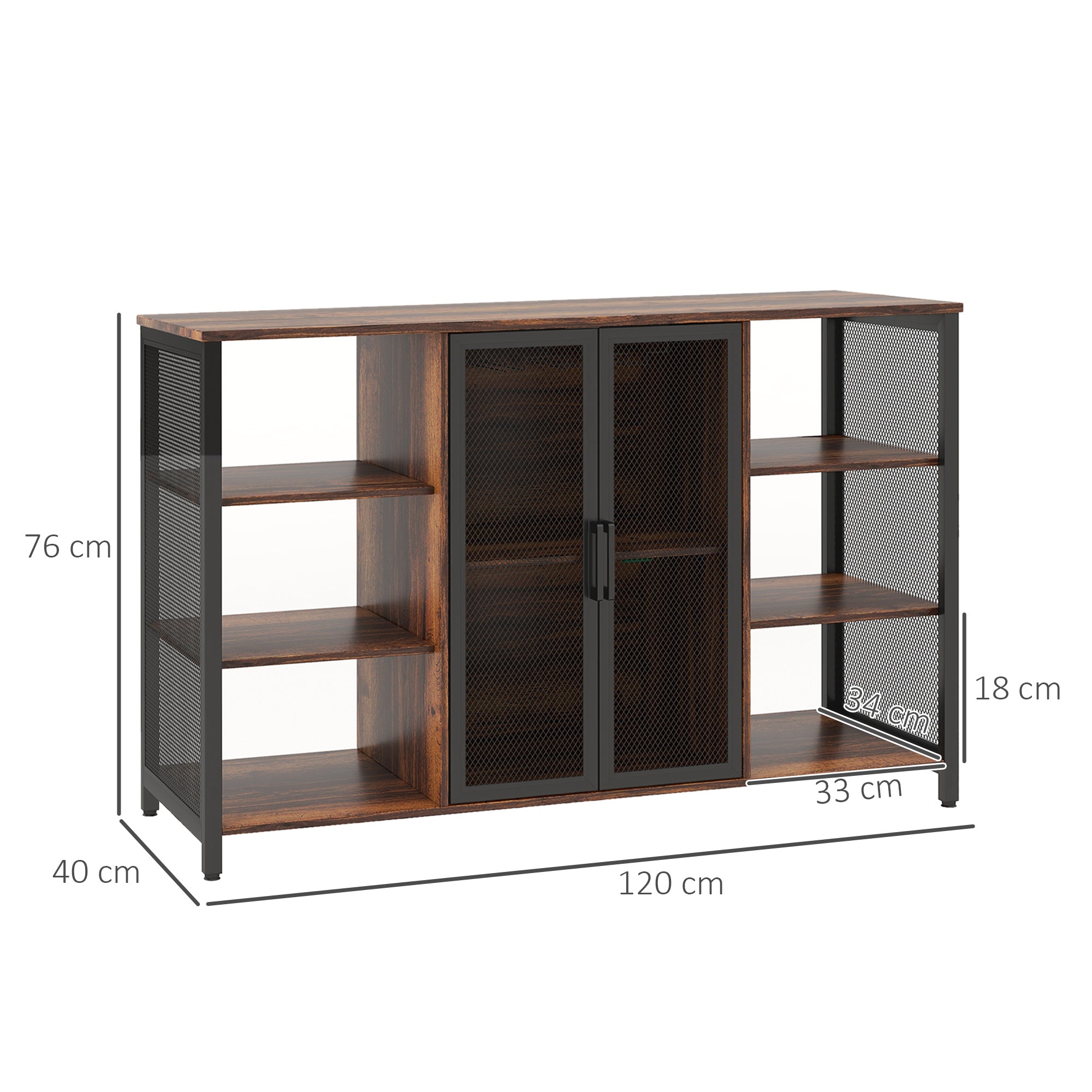 Aparador de Cozinha Industrial com 6 Prateleiras 120x40x76 cm - Castanho Rústico