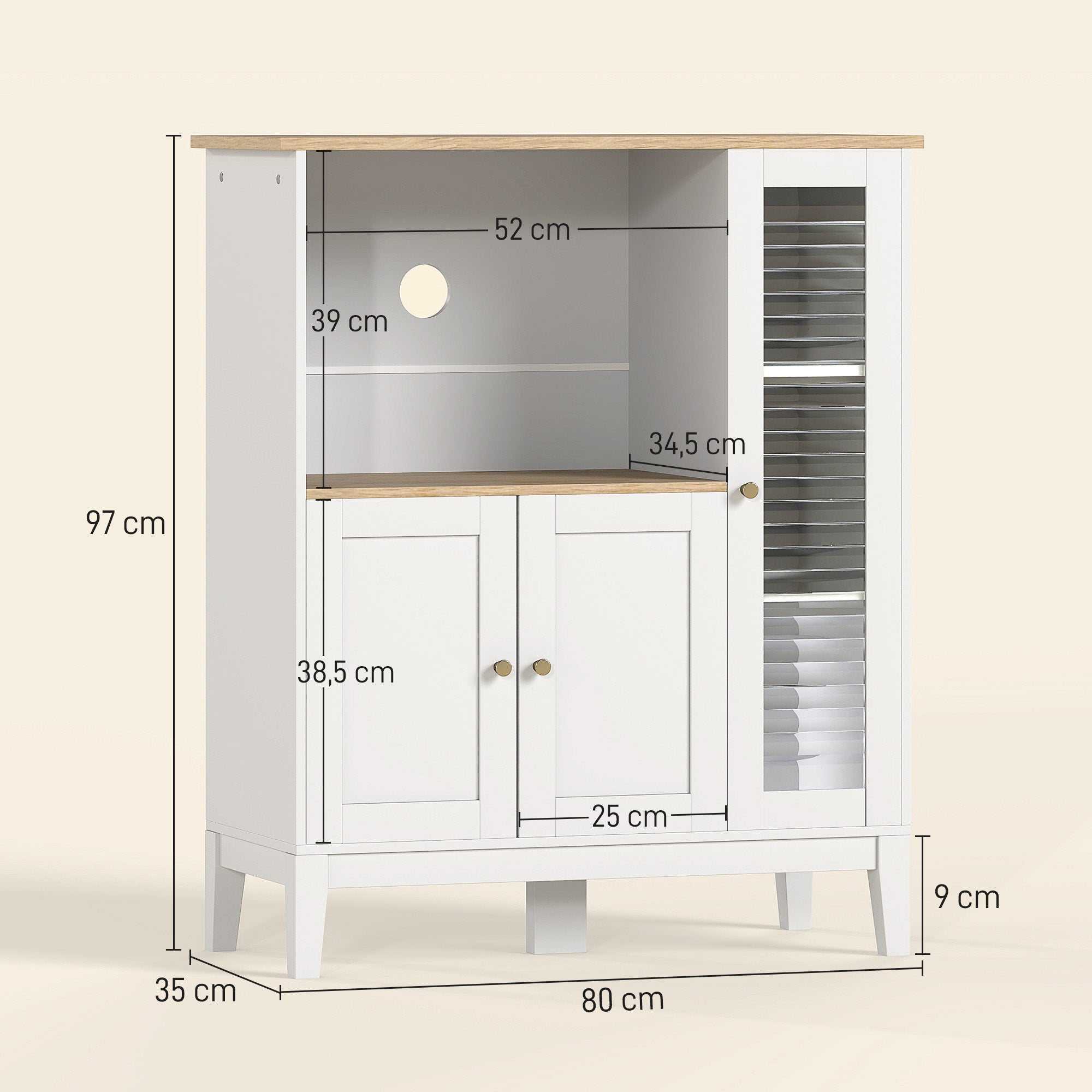 Armário Auxiliar de Cozinha Moderno – 80x35x97 cm – Branco – MDF