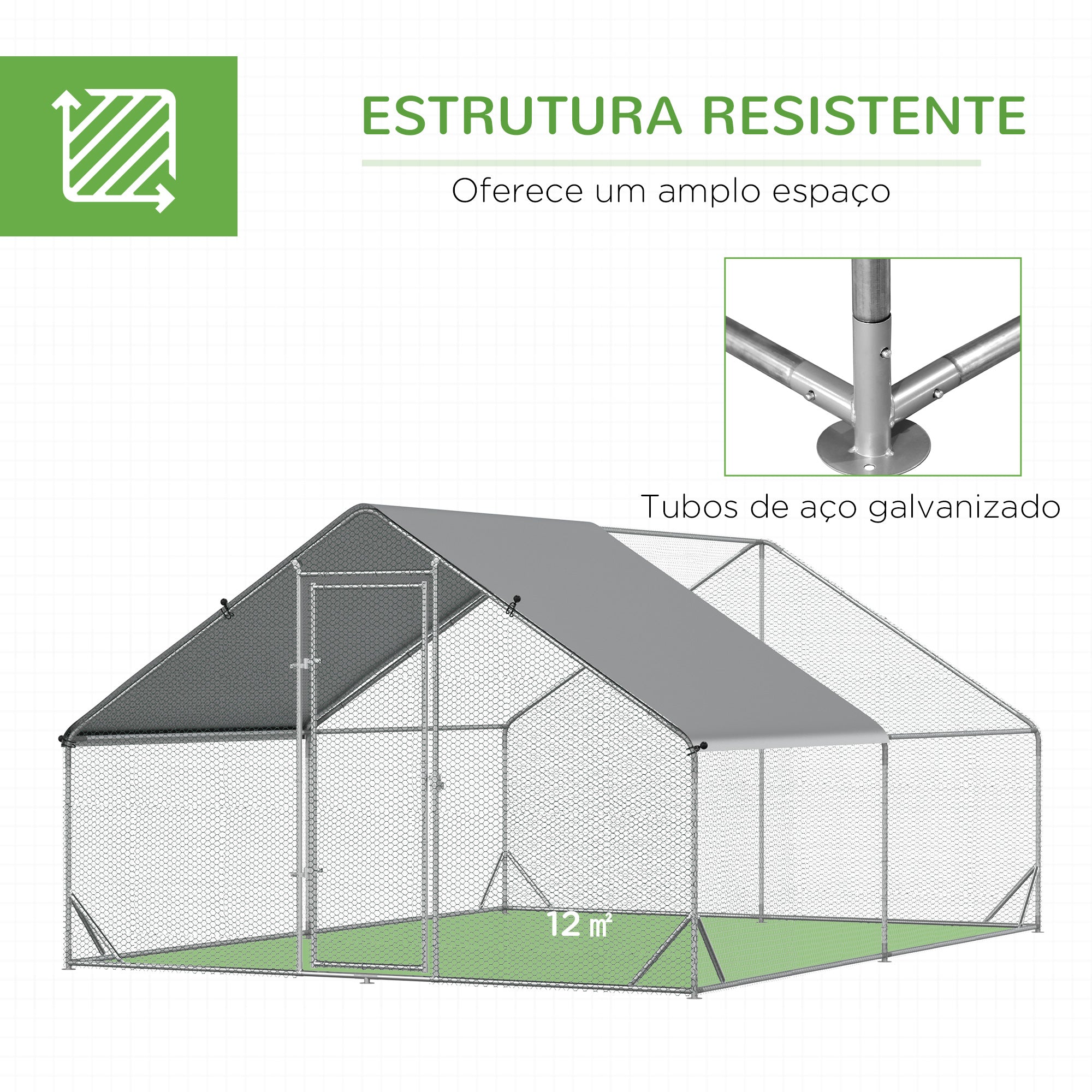 Galinheiro Exterior Grande – 300x400x200cm – Prata – Metal