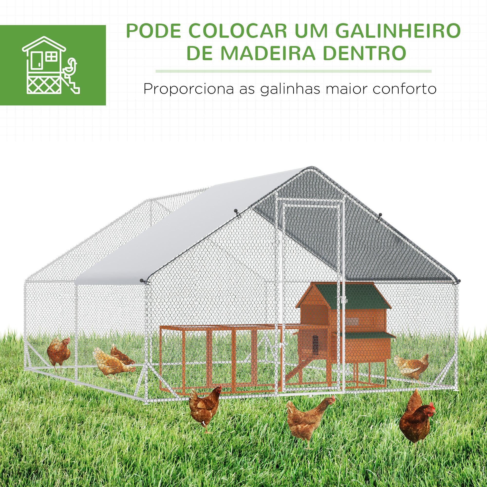 Galinheiro Exterior Grande – 300x400x200cm – Prata – Metal