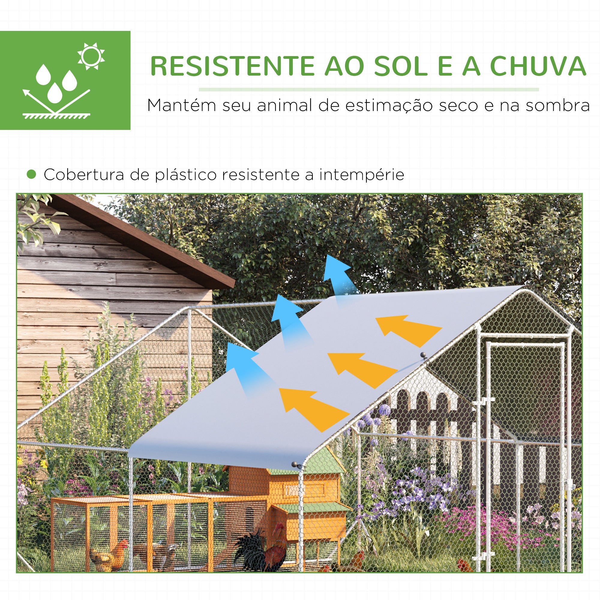 Galinheiro Exterior Grande – 300x400x200cm – Prata – Metal