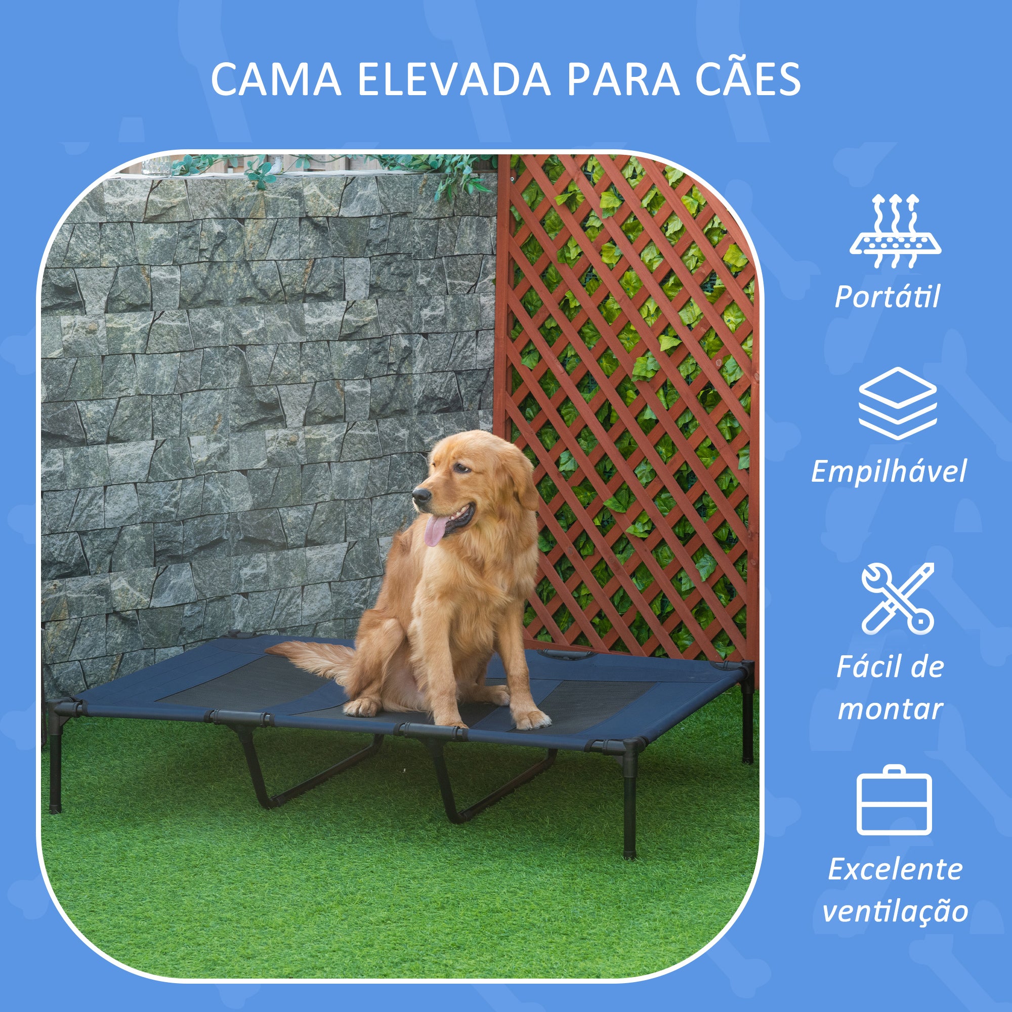 Cama para Animais de Estimação – 122x91x23cm – Azul – Metal e Tecido Oxford