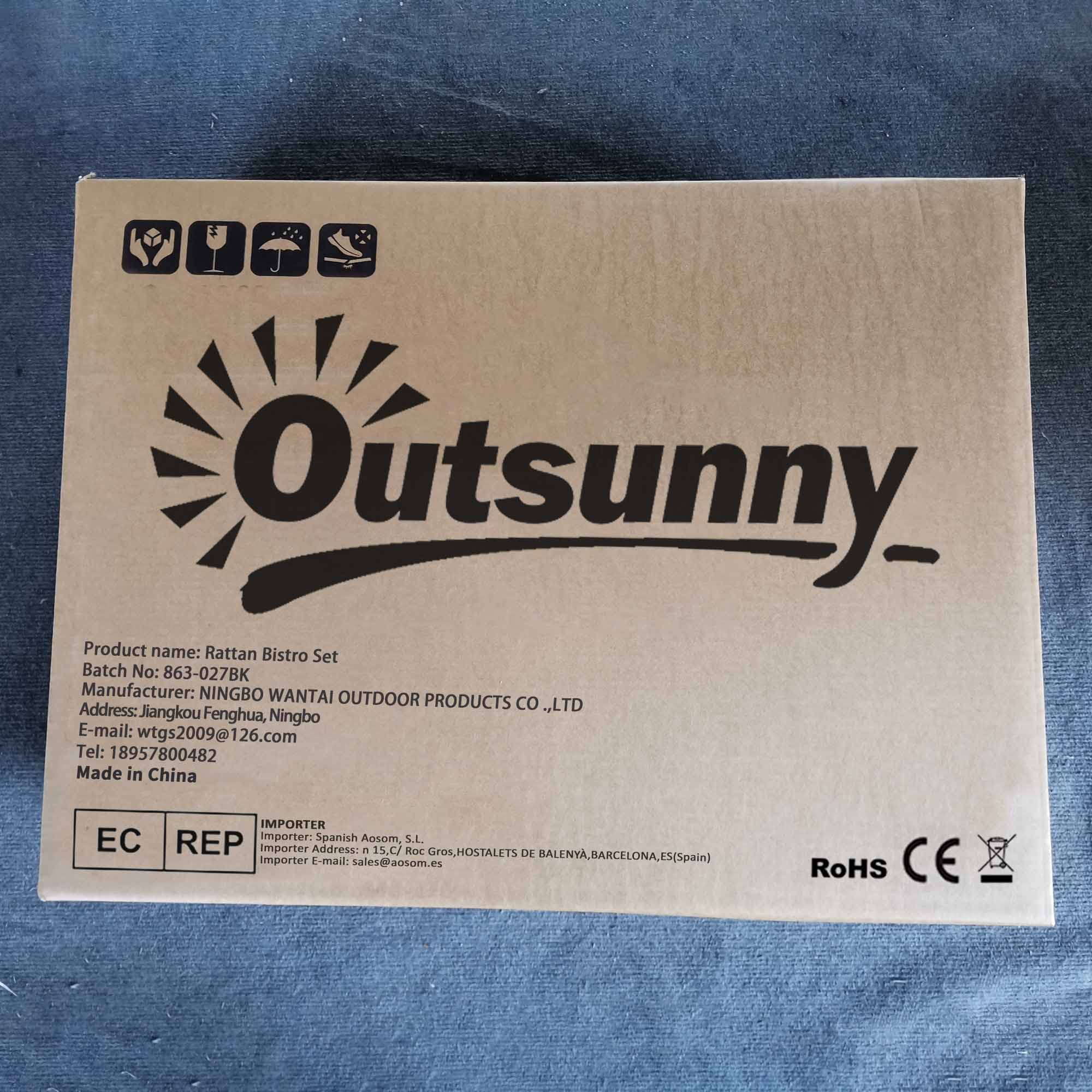 Conjunto de Móveis de Exterior – 60x58,5x89,5 cm – Preto – Metal e Vime