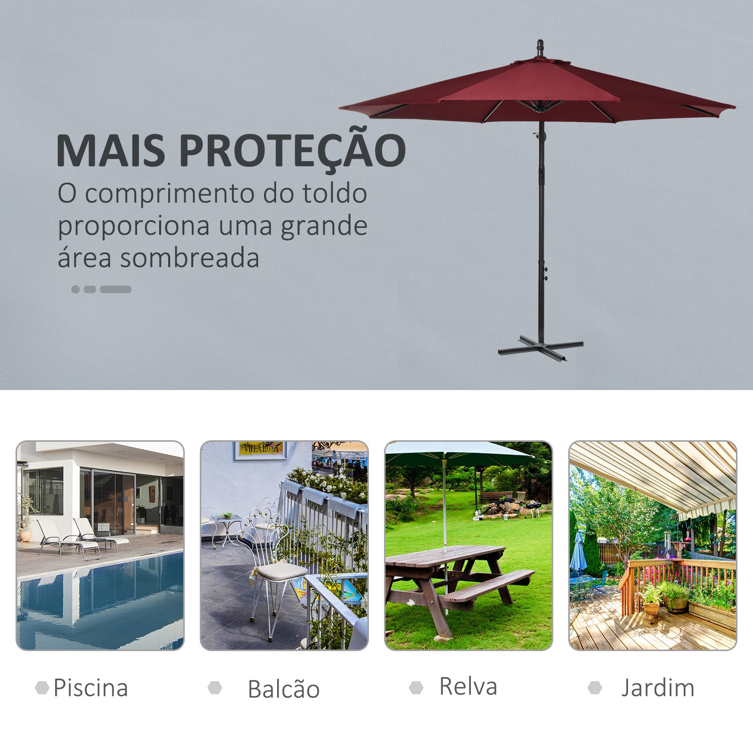 Guarda-Sol de Jardim Vermelho Ø295x245 cm - Proteção Solar e Estrutura Resistente
